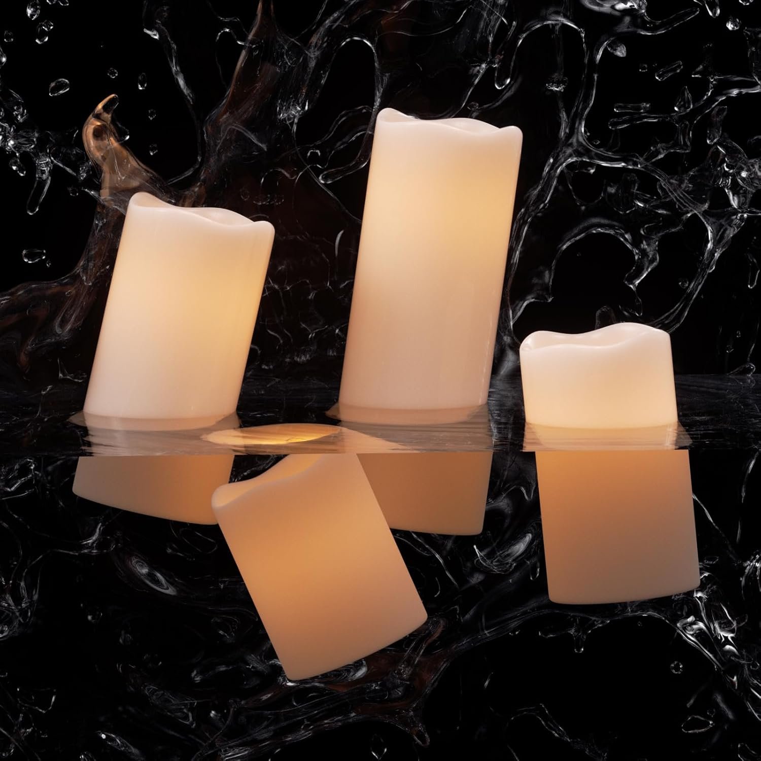 Eldnacele Waterproof Flameless Flickering Candles with 6 Hours Timer, Indoor Outdoor White LED Plastic Battery Operated Pillar Candles Pack of 4 Wedding Dinner Home Decor, D3”x H4” 5” 6” 8” - Image 3