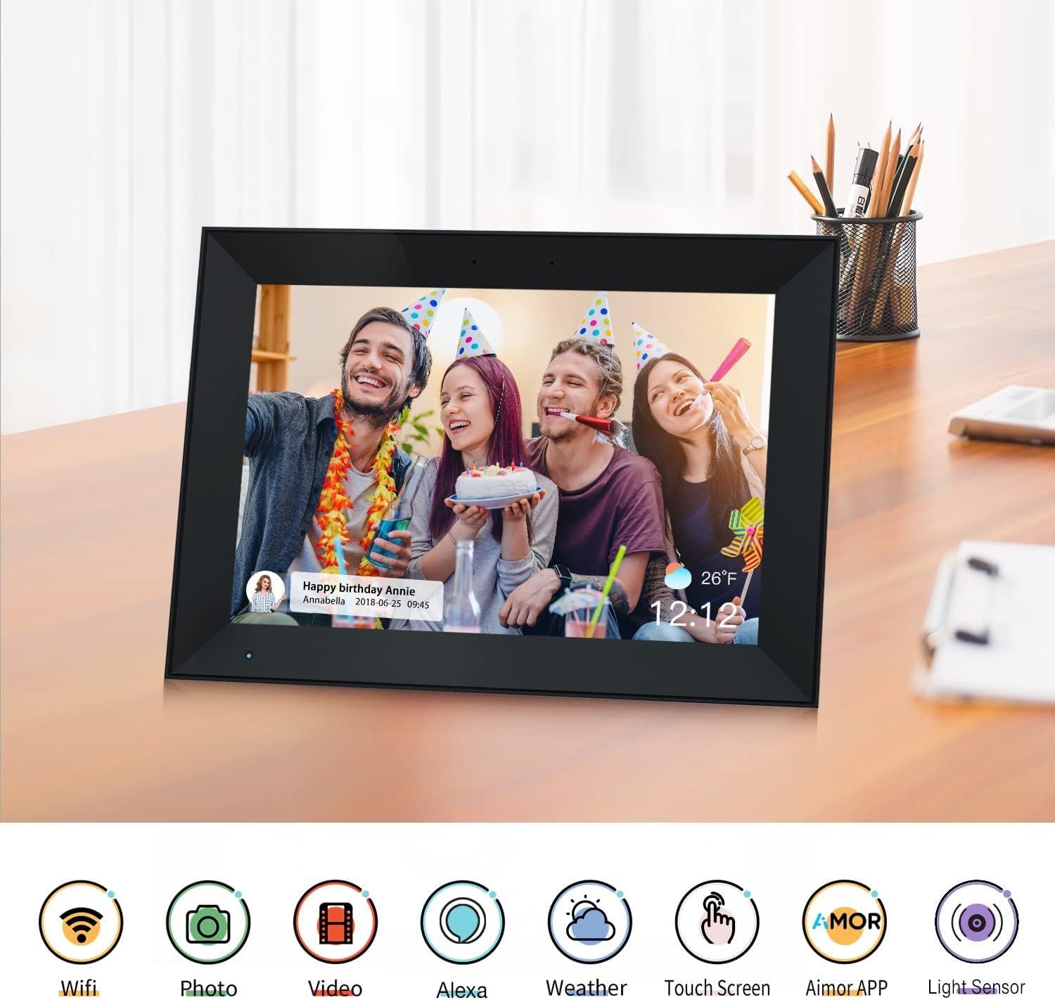 Digital Picture Frame 10.1 Inch WiFi Digital Photo Frame with 1280 * 800 IPS HD Touchscreen, Hyjoy 16GB WiFi Smart Frame Built-in Light Sensor Share Photos and Videos Instantly via AiMOR App - Image 5