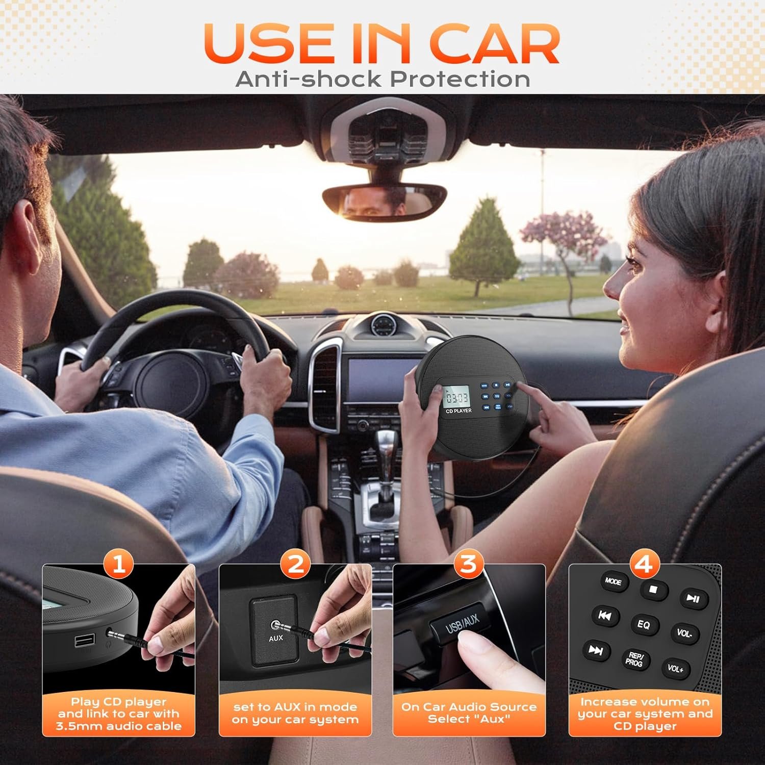 Portable CD Player with Speakers:Rechargeable Walkman CD Player for Car with Anti-Skip Protection,Discman CD Player with Headphones,Plays Recorded MP3/Audiobook/CD/USB with Memory,Backlit. - Image 5