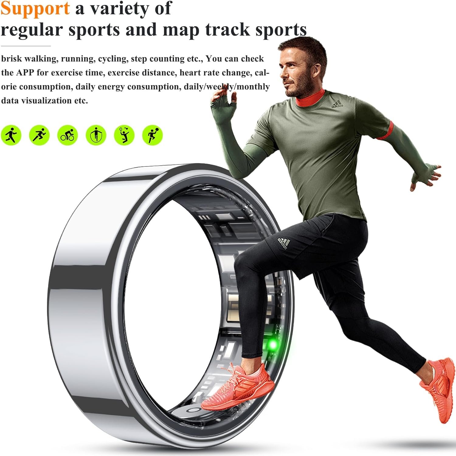 Smart Ring, Heart Rate/Sleep/Blood Oxygen Monitoring, Step Count, Wearable Fitness Tracker, APP Bluetooth Connected, IP68 Waterproof, 7 Days Battery Life, Silver (Size 9) - Image 7