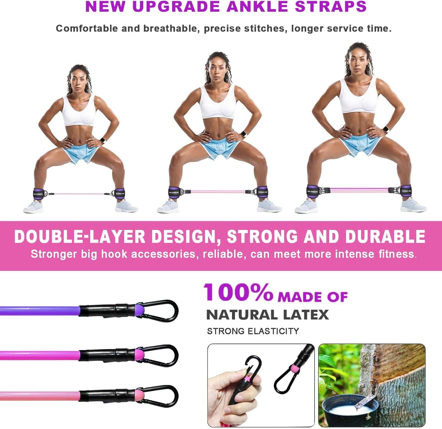 Ankle Resistance Bands Set with Cuff, Leg Glute/Butt Workout Essentials for Women, Equipment at Home Gym FM005 - Image 3