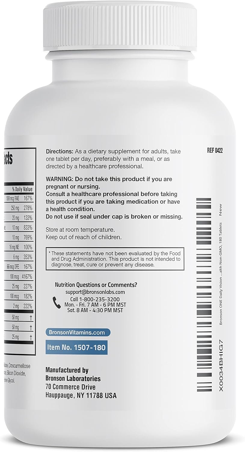 Bronson ONE Daily Vision Complete Eye Health Support Multivitamin Multimineral Supplement Formula, 180 Tablets - Image 9