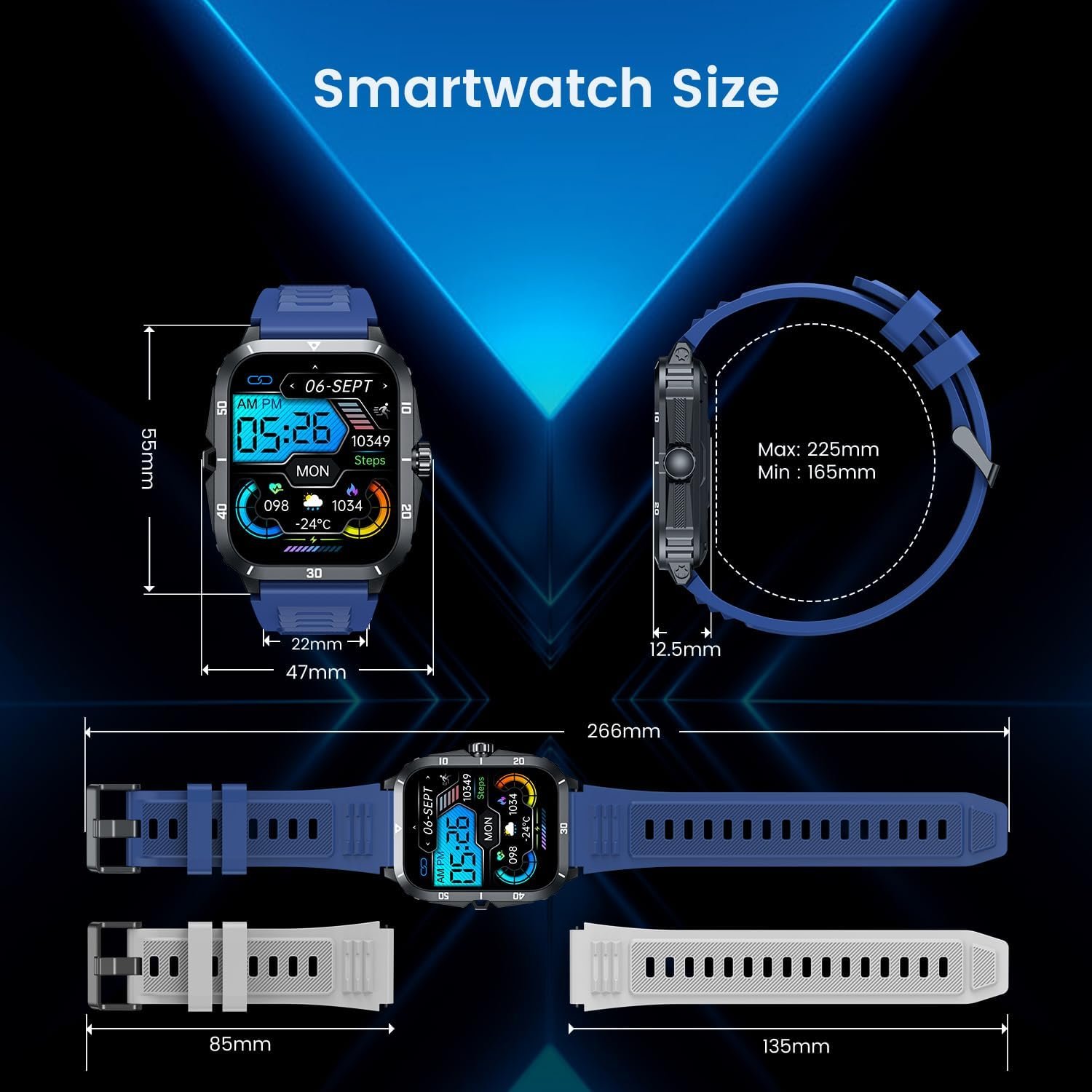 Smartwatch for Men Fitness Smart Watch: 2.0 inch Blue Watch with Bluetooth Call Answer - Android iOS Compatible Military 3ATM Waterproof 100+ Sports Digital Activity Tracker Heart Rate Sleep Monitor - Image 8