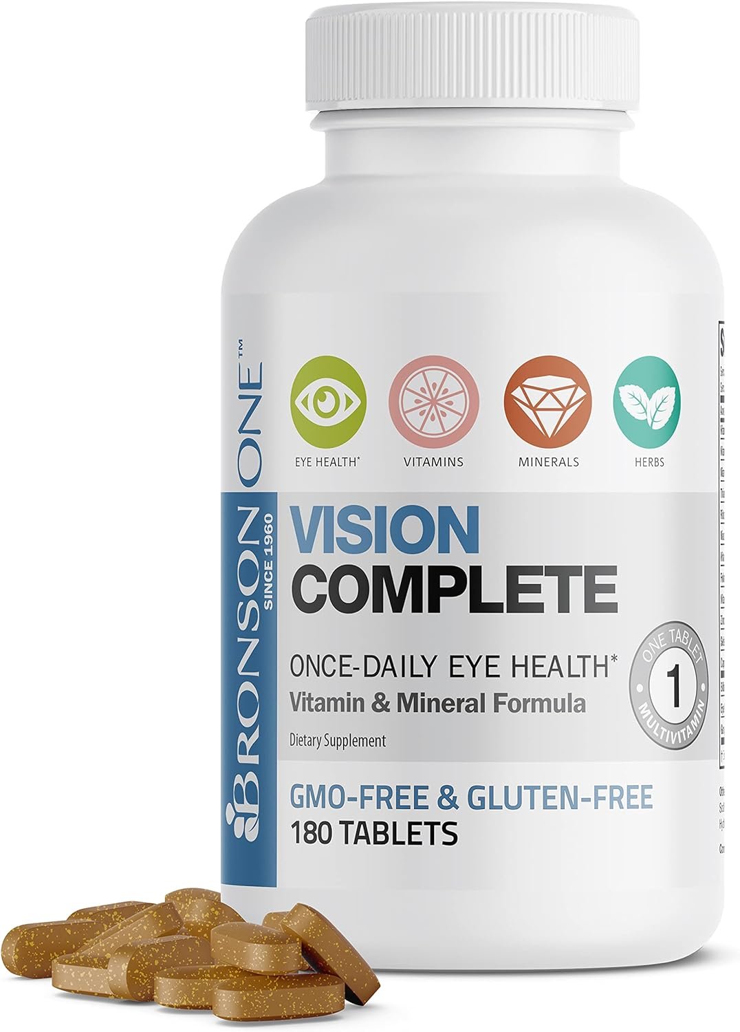 Bronson ONE Daily Vision Complete Eye Health Support Multivitamin Multimineral Supplement Formula, 180 Tablets - Image 6
