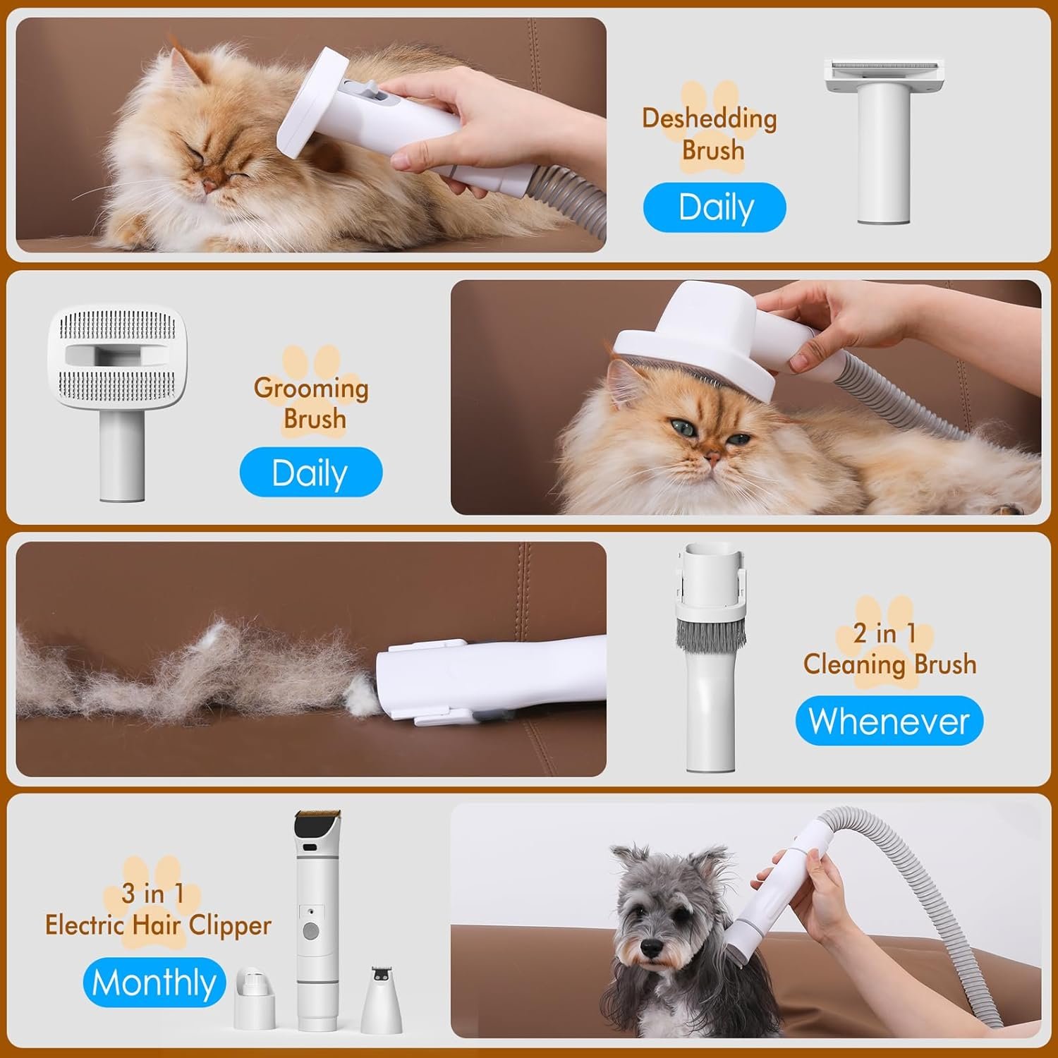 Dog Grooming Vacuum, Rywell 4L Dog Grooming Kit with Dog Clippers, 13000Pa Dog Hair Vacuum for Shedding Grooming, Low Noise Pet Grooming Vacuum with 7 Grooming Tools for Dogs and Cats - Image 5