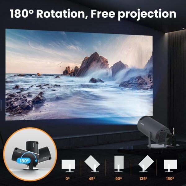 [ Auto Keystone]Mini Projector with WiFi and Bluetooth HIPPUS,No Android,Portable Projector for iphone,1080P Supported ,Zoom, Movie Projector Compatible with TV Stick, iOS, Android, PS5,Grey - Image 3