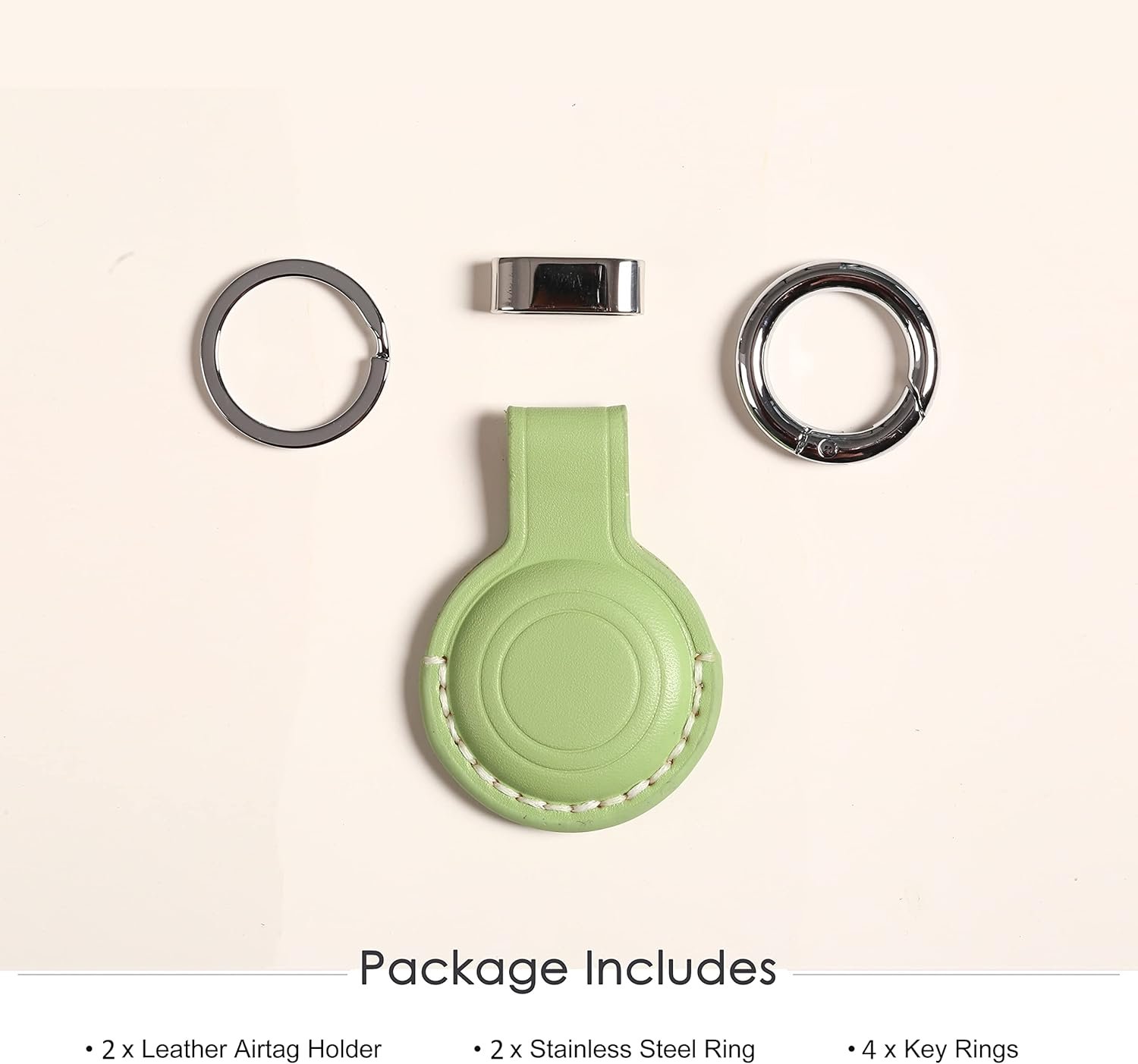 2 Pack KEEPXYZ Genuine Leather Airtag Holder Suitable for Apple Airtag Keychain Leather, Secure Air Tag Holder with Stainless Steel Ring Lock, Durable Airtag Case Cover Key Ring - Green V2.0 (No Hole) - Image 5