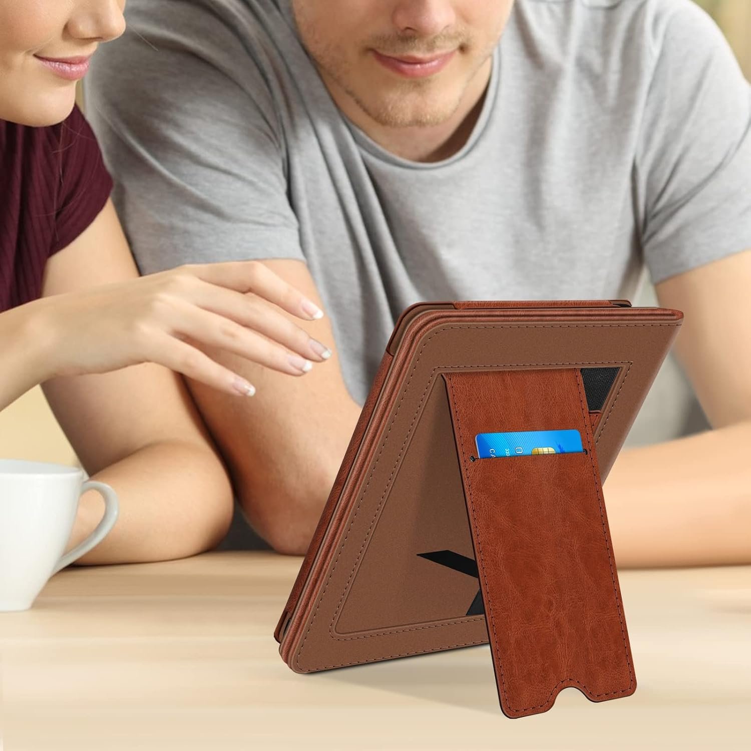 Fintie Stand Case for 6" All-New Kindle (11th Generation-2024/2022 Release) - PU Leather Cover with Auto Sleep/Wake Card Slot & Hand Strap for Kindle 2024/2022 11th Generation e-Reader, Vintage Brown - Image 10