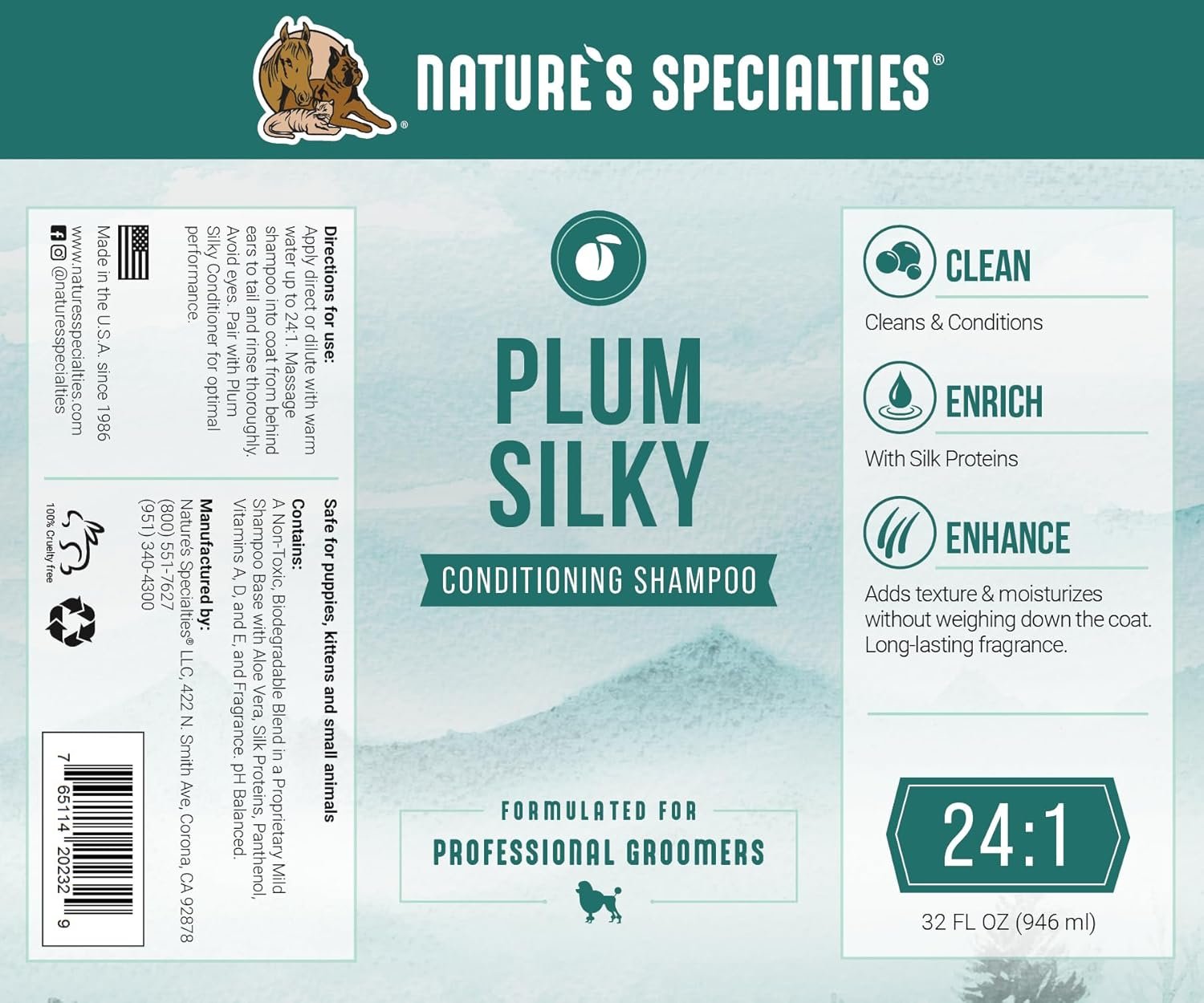 Nature's Specialties Plum Silky Ultra Concentrated Dog Shampoo Conditioner, Makes up to 6 Gallons, Natural Choice for Professional Pet Groomers, Silk Proteins, Made in USA, 32 oz - Image 6