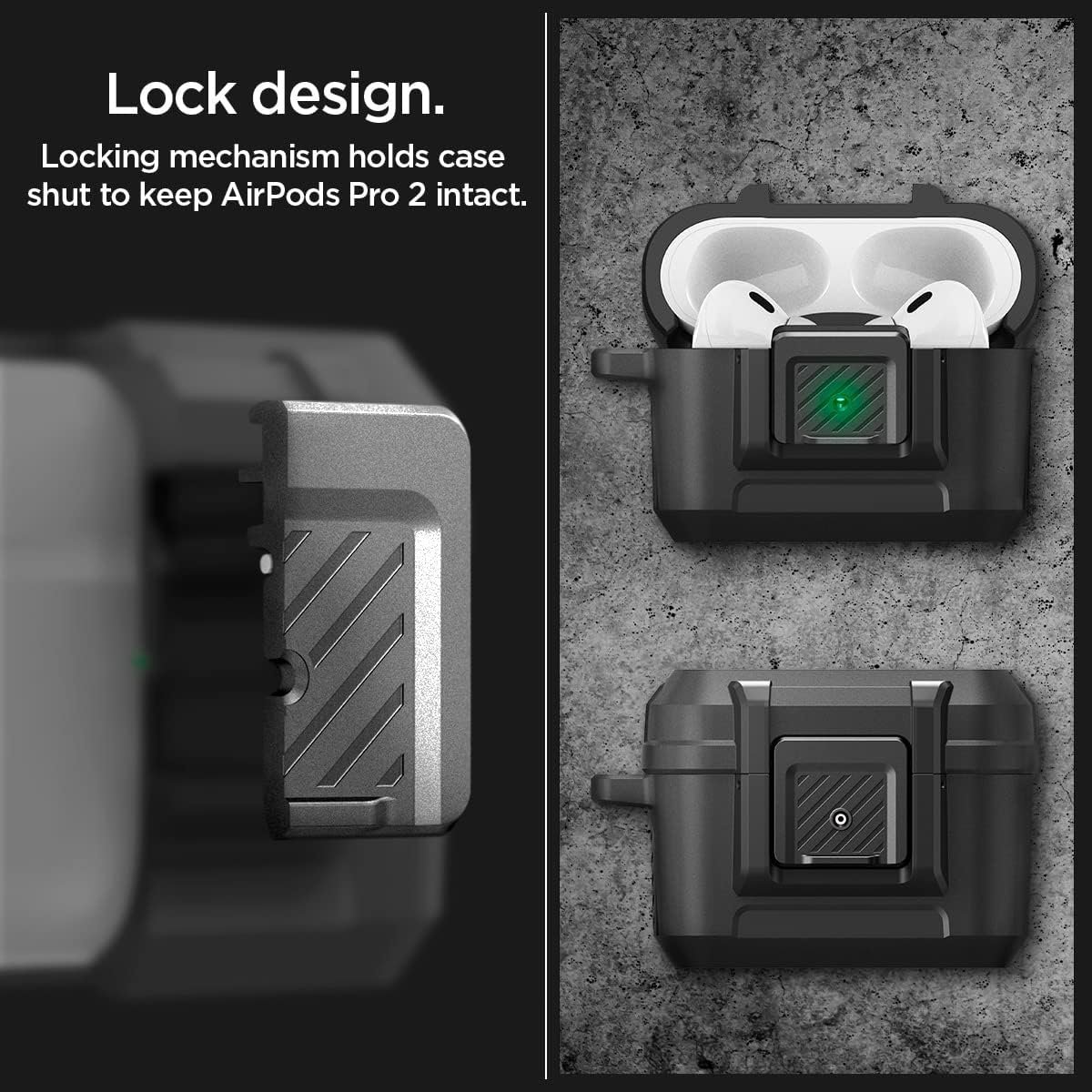 Spigen Lock Fit Designed for AirPods Pro 2nd Generation Case 2022/2023 (USB-C/Lightening Cable) with Secure Lock Clip - Matte Black - Image 4