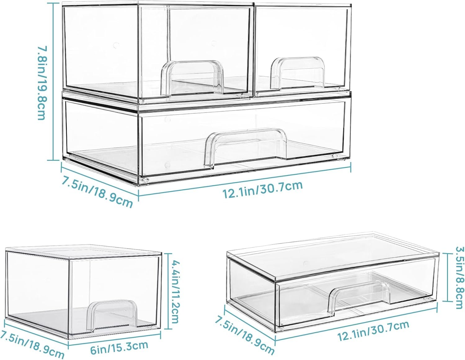 Vtopmart Stackable Storage Drawers Set of 3,Clear Plastic Organizer Bins for Makeup, Cosmetics, Beauty Supplies,Ideal for Vanity, Bathroom,Cabinet,Pantry Organization - Image 4