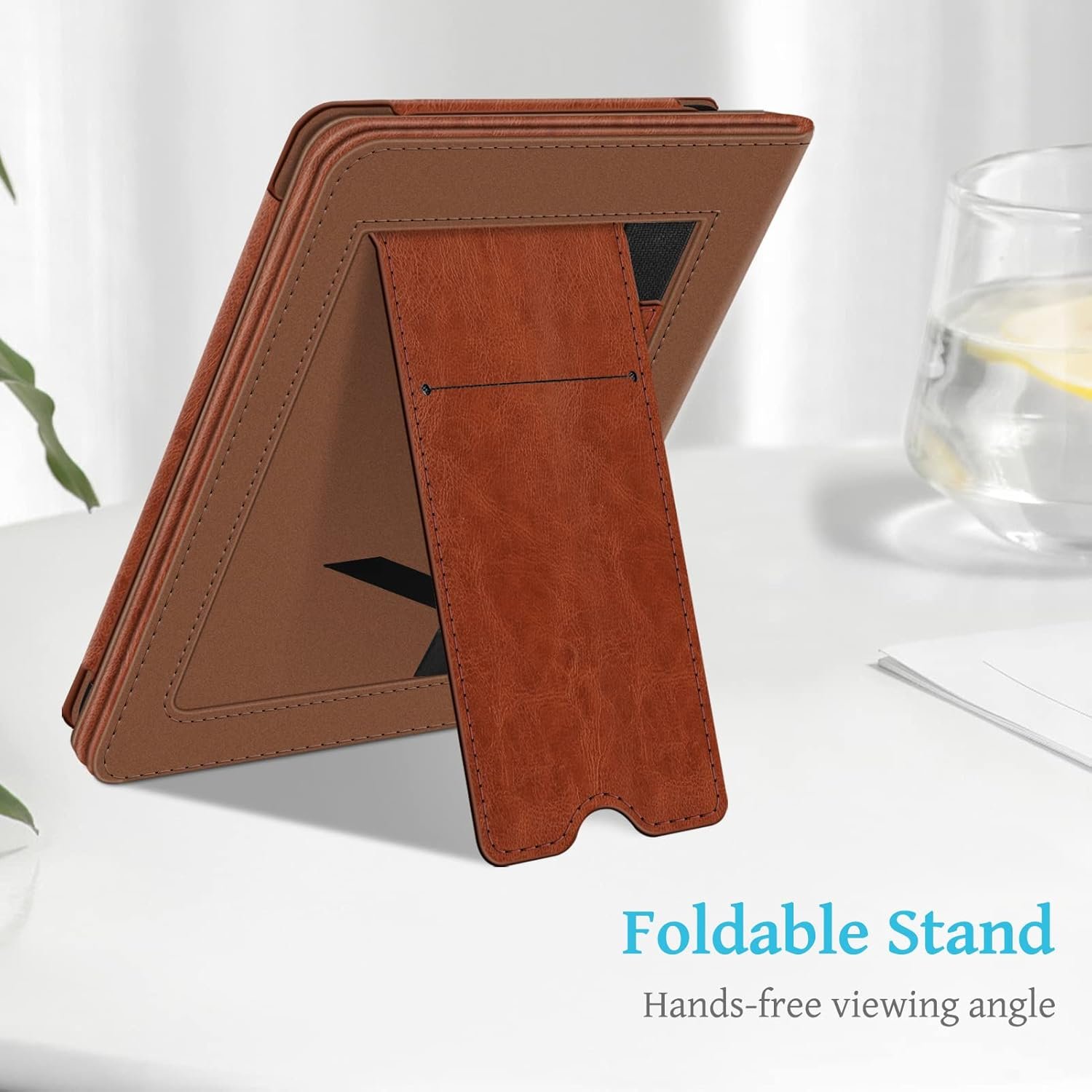 Fintie Stand Case for 6" All-New Kindle (11th Generation-2024/2022 Release) - PU Leather Cover with Auto Sleep/Wake Card Slot & Hand Strap for Kindle 2024/2022 11th Generation e-Reader, Vintage Brown - Image 5