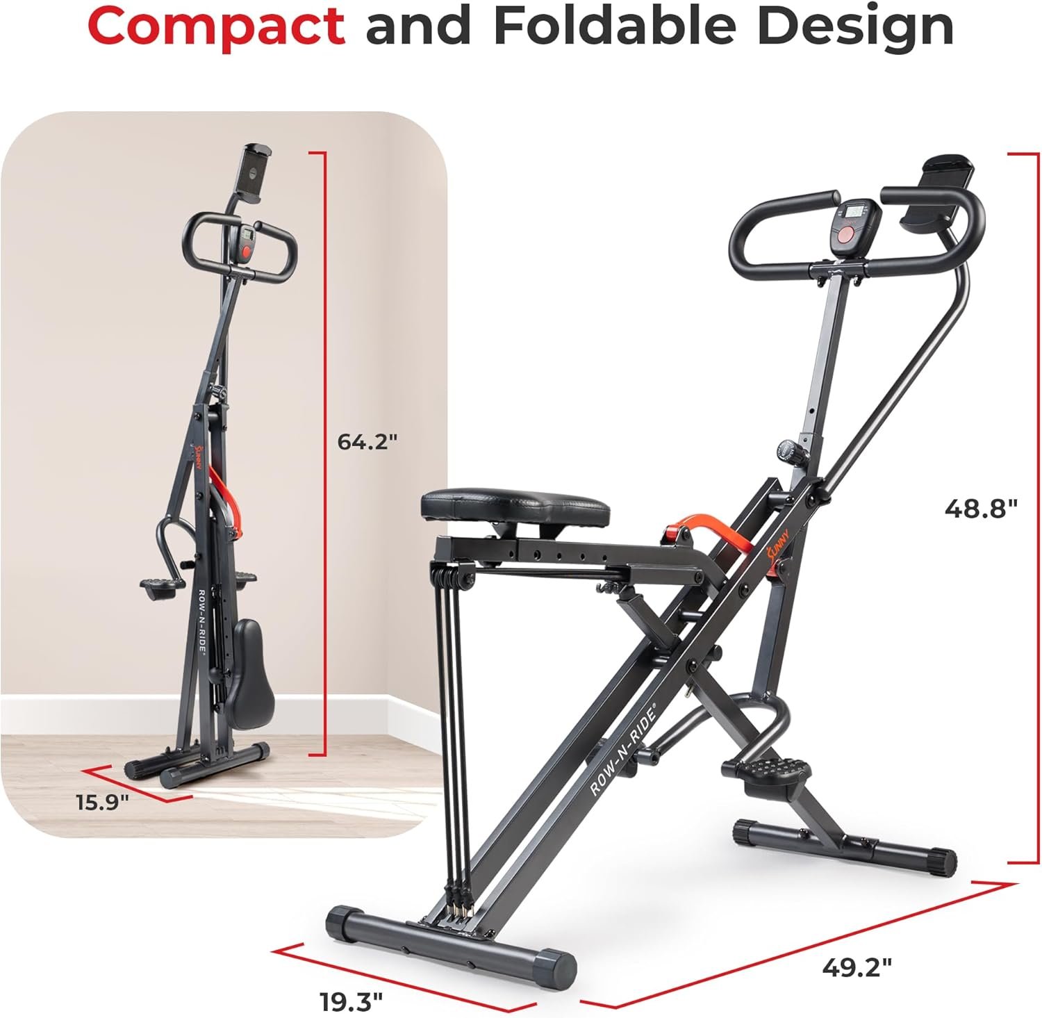 Sunny Health & Fitness Row-N-Ride Squat Assist Trainer for Glutes Workout With Adjustable Resistance, Easy Setup & Foldable Exercise Equipment, Glute & Leg Exercise Machine - Image 7
