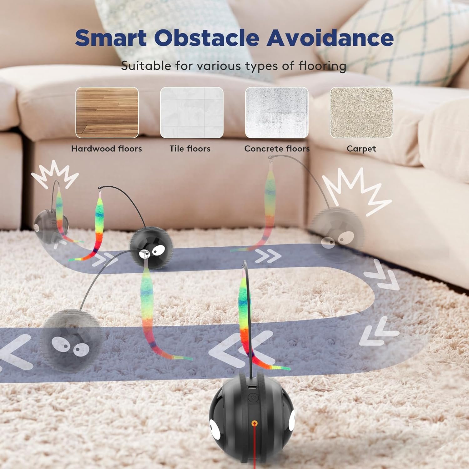 Cat Toys for Indoor Cats, Innovative Interactive Cat Toy Ball with Bird Chirping, USB Rechargeable Automatic Exercise Rolling Cat Toy for Bored Indoor Adult Cats Kittens, Black - Image 5