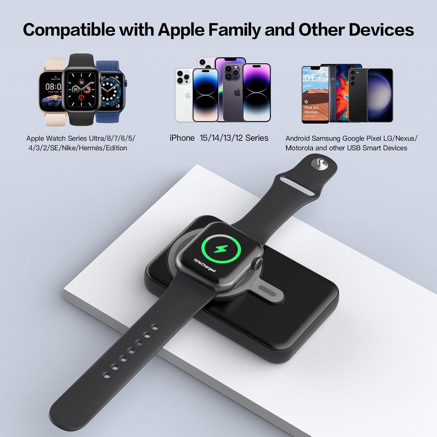 830 Magnetic Power Bank, 10000mAh Magsafe Battery Pack with PD22.5W Fast Charging, Wireless Portable Charger for iPhone 15/14/13 Series, Apple Watch Ultra 9/8/7/6/se(Black) - Image 7
