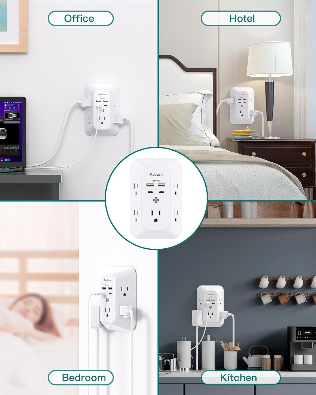 Surge Protector Outlet Extender - Addtam 5-Outlet Splitter with 4 USB Wall Charger(2 USB-C Ports), Multi Plug Outlet Power Strip for Home, Dorm Room Essentials - Image 8