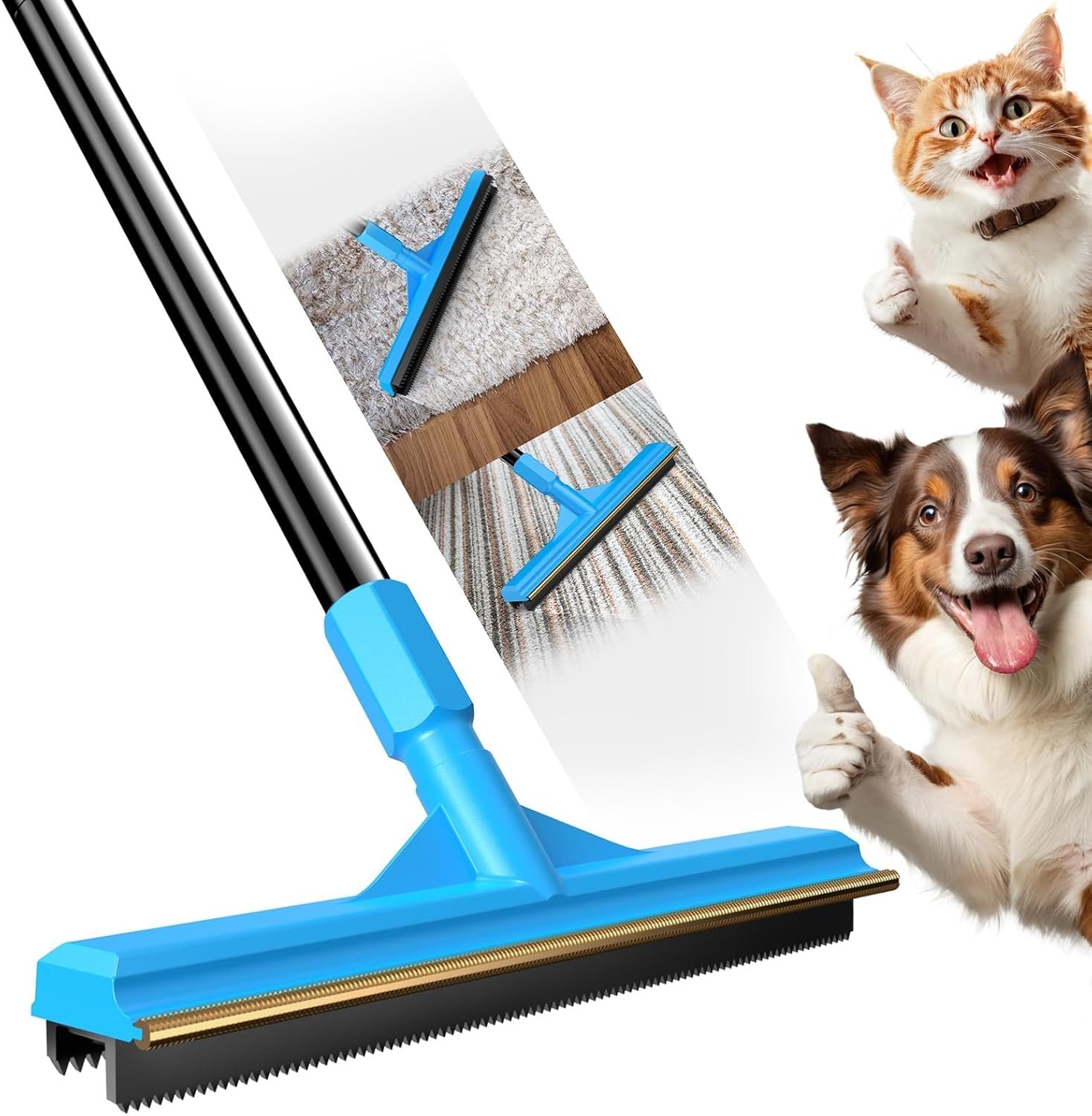 Carpet Rake for Pet Hair Removal, Reusable Cat Hair Remover with 58” Adjustable Long Handle, Dog Hair Carpet Scraper for Furnitures, Mats, Pet Hair Removal Tool and Dog Hair Remover for Couch - Image 8