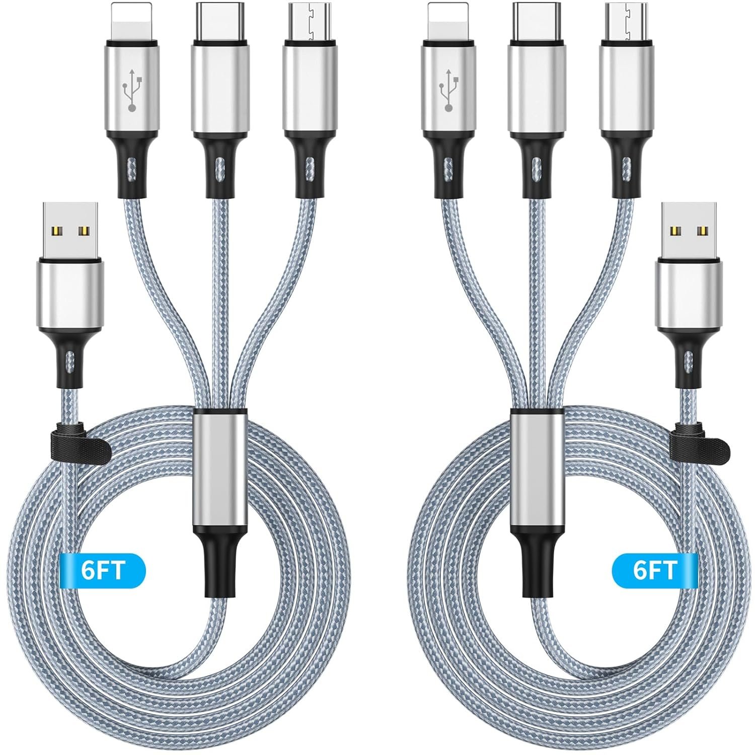 Multi Charging Cable, Multi 3 in 1 iPhone Charging Cable, Lightning/Type-C/Micro USB Universal Port Adapter,1.8M/6FT Long Nylon Braided Phone Charger Cable Adapter for Android/iPhone 15/Samsung-2Pack - Image 2