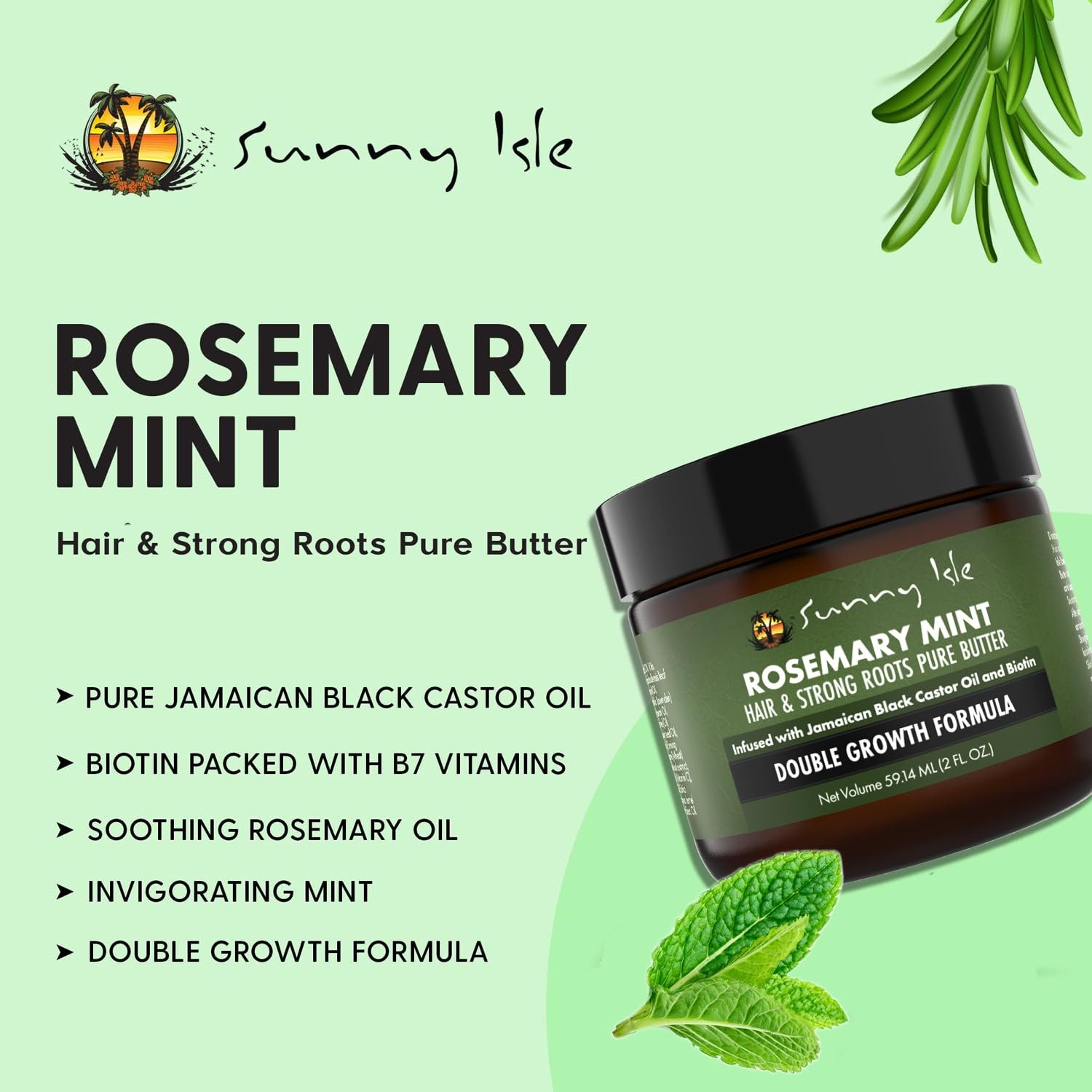Sunny Isle Rosemary Mint Hair and Strong Roots Butter 2oz | Infused with Biotin & Jamaican Black Castor Oil | Strengthen and Nourish Hair | Dry Scalp, Split Ends - Image 8