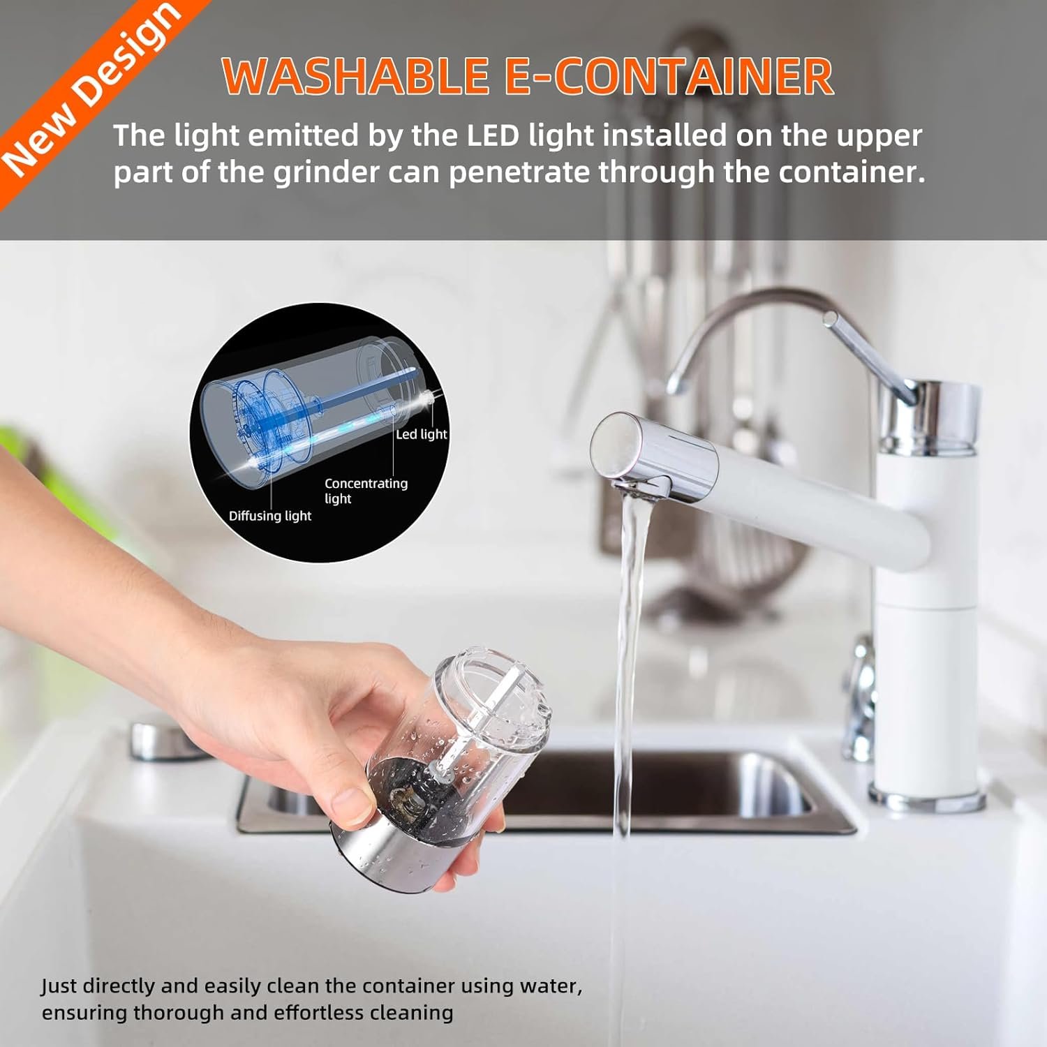 Electric Salt and Pepper Grinder Set, Stainless Steel Automatic Pepper Mill Grinder with 5 Adjustable Coarseness, One Hand Operation with LED light, Rechargeable Pepper Mill Grinder Set - Image 8