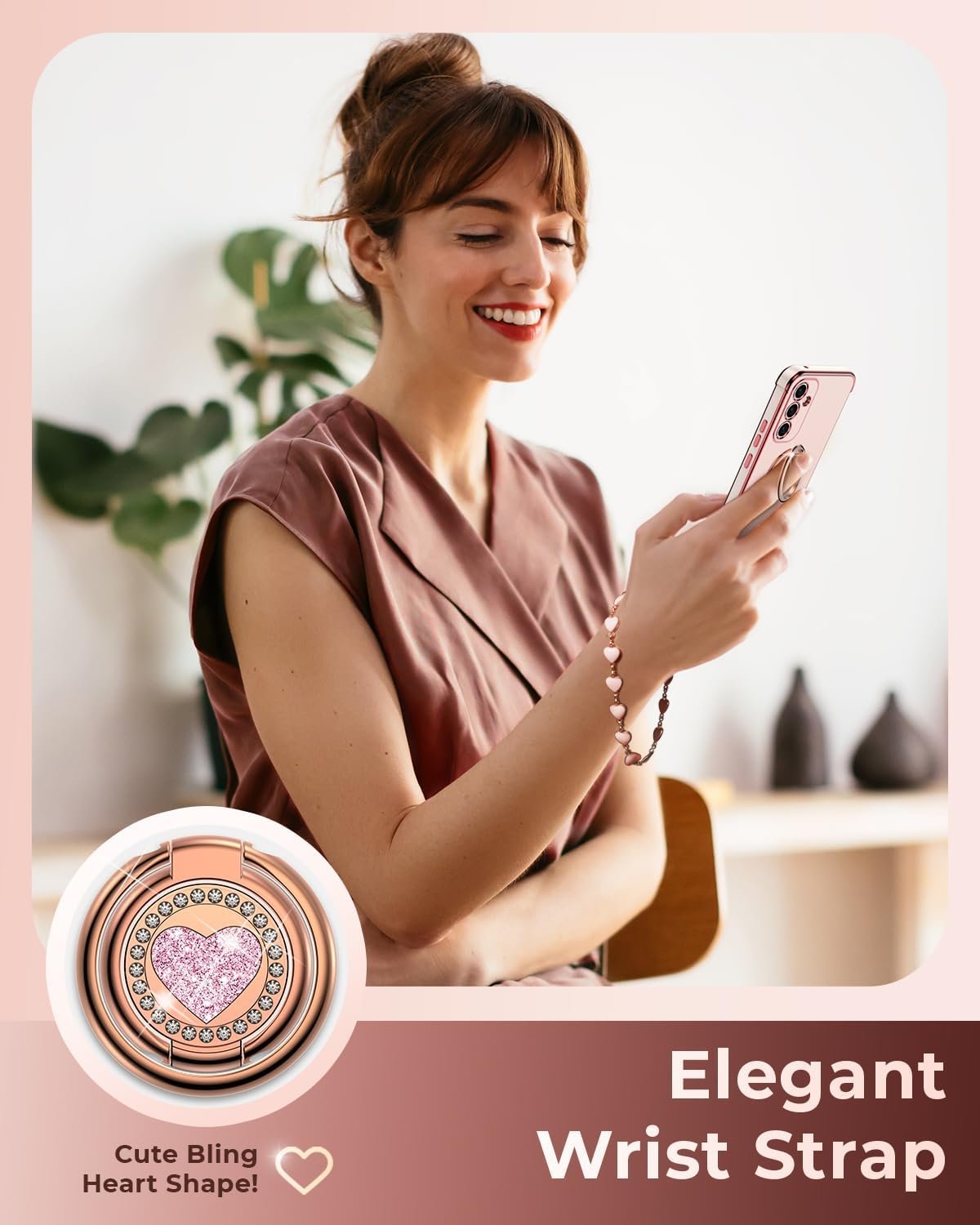 XYZ for Galaxy A14 5G Case with Stand, for Samsung Galaxy A14 5G Case with Double Ring, Women Girls Bling Luxury Protective Phone Case Heart for Samsung A14 5G, Pink - Image 5