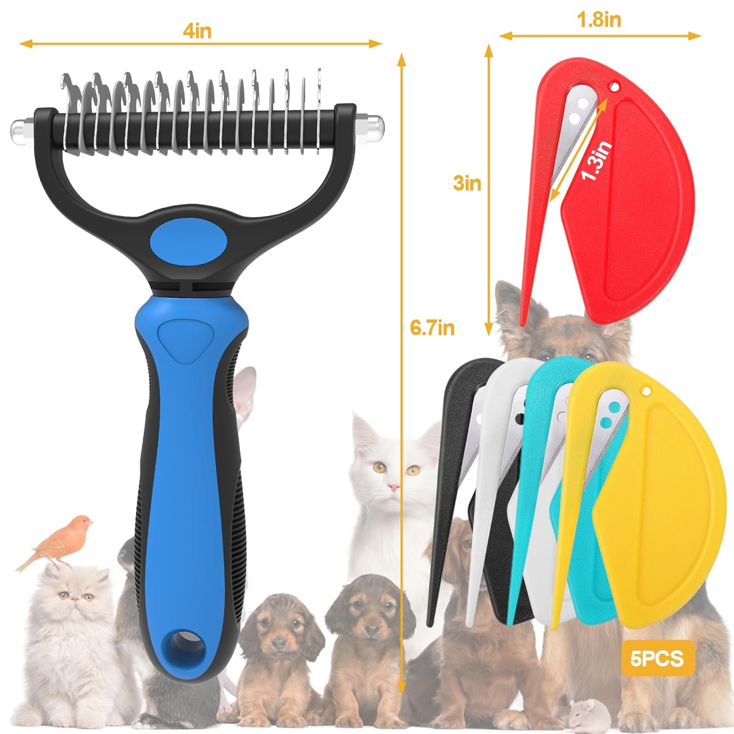 XANGNIER Pet Grooming Brush and Knotting Comb Tools,2024 Multifunctional Pet Shedding Comb for Removing Tangled and Loose Hair,Dematting Deshedding Undercoat Rake for Dogs/Cats Grooming Supplies,6 Pcs - Image 9