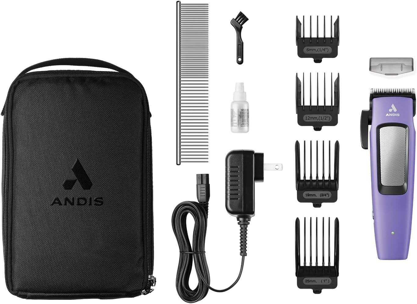 Andis Easy Clip Adjustable Blade Cordless II Dog Clipper, 10 Piece Kit, Lithium-Ion Battery, Purple, 560017 - Image 6