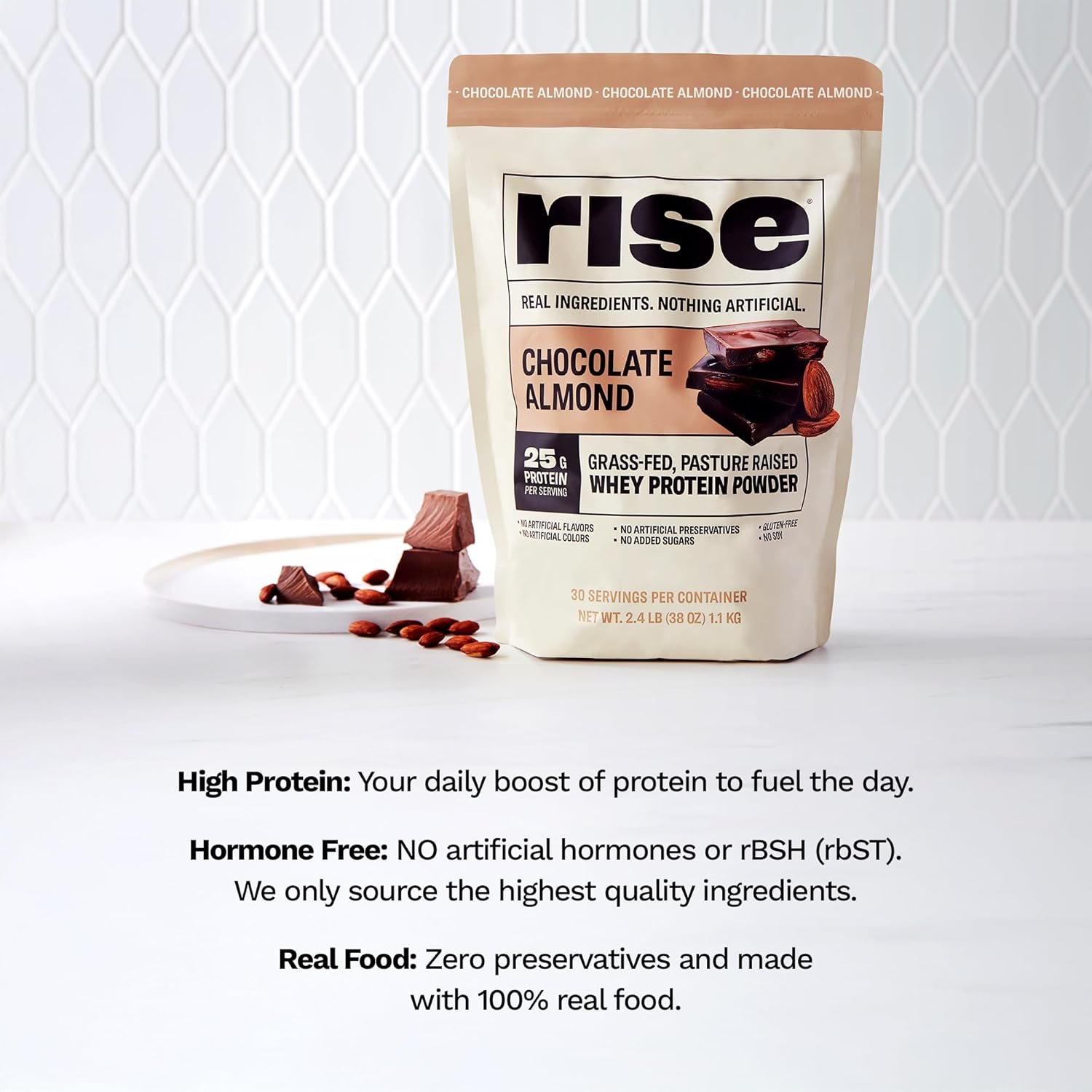 Rise Grass-Fed Whey Protein Powder - Sample Chocolate Almond | 25g Protein No Artificial Flavors, Colors, or Preservatives - Sugar Free, Gluten-Free, Soy Free (Single Serving) - Image 5