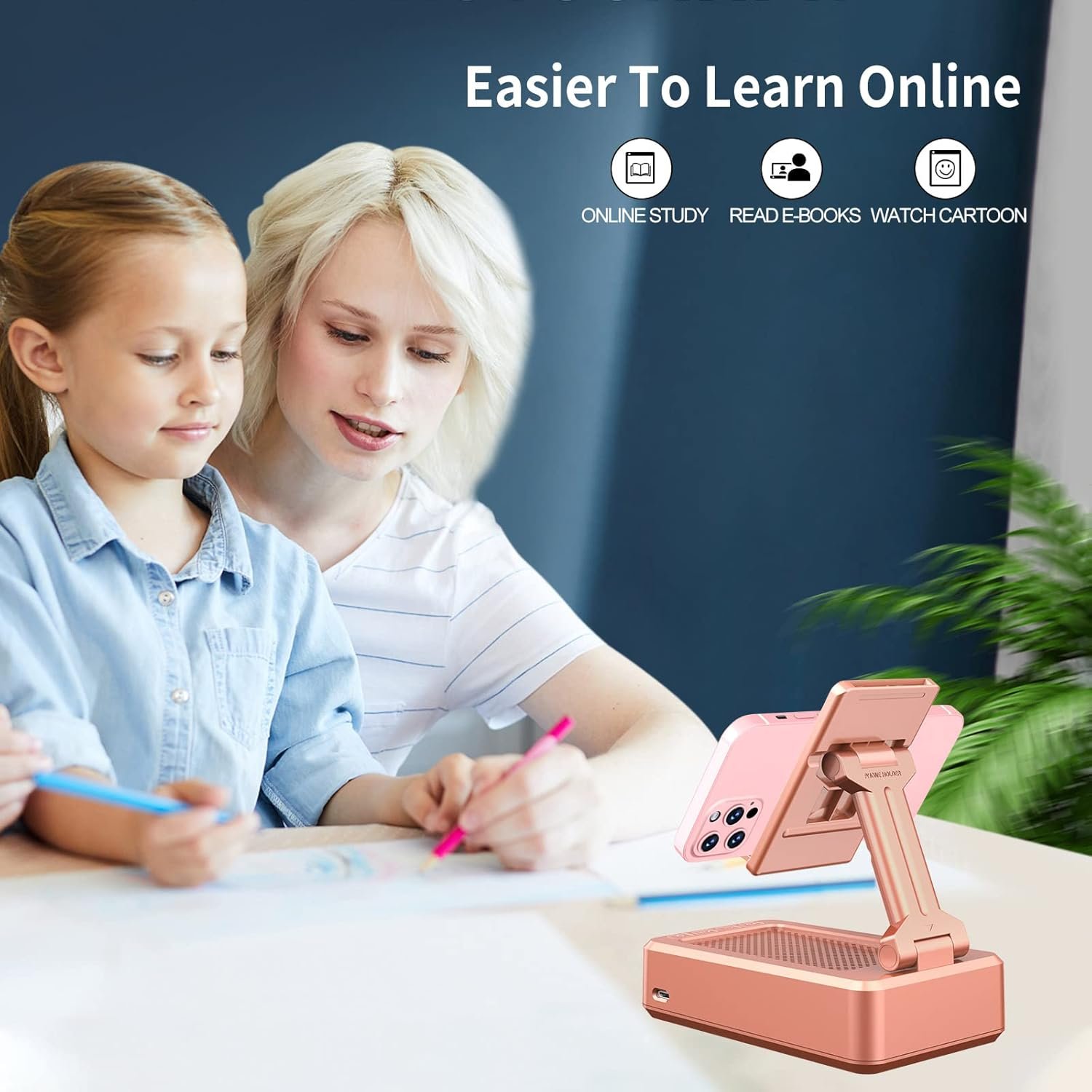 Jteman Portable Phone Stand with Speaker Bluetooth Wireless,Gifts for Men Women,Birthday for Women Men,Kitchen Gadgets for Men,Phone Holder for Desk - Rose Gold - Image 4