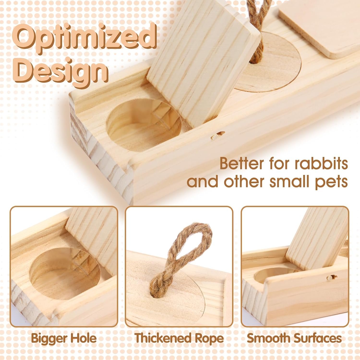 2PCS Interactive Wooden Rabbit Toys,Bunny Puzzle Toys,Sniff n' Snack Rabbit Chew Toys,Enrichment Toys for Bunnies,Hamsters,Guinea Pig,Chinchilla and Other Small Animals - Image 5