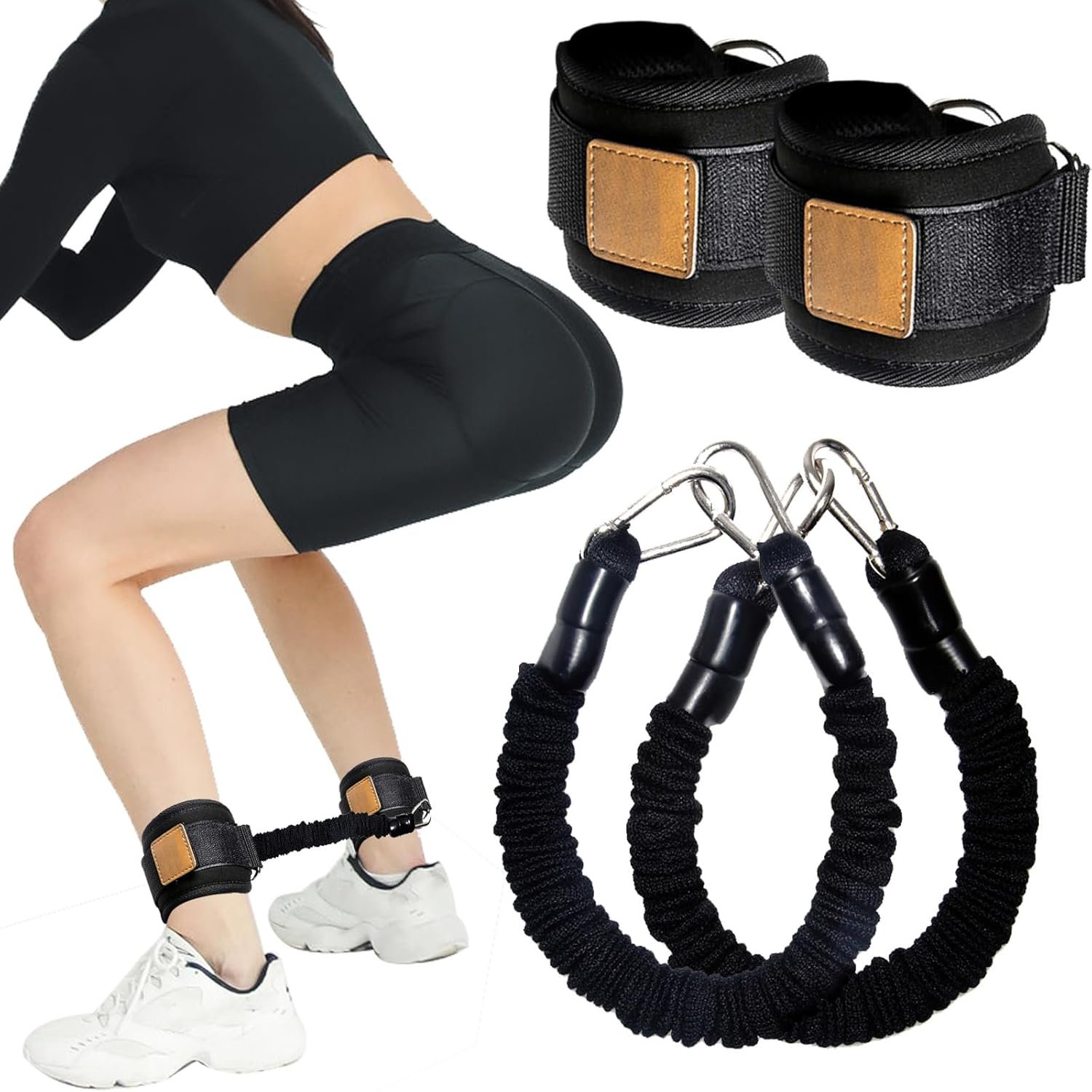 Ankle Resistance Bands with Cuffs Ankle Bands for Leg Booty Butt Lift Workout Equipment for Kickbacks Hip Leg Glute Fitness Training Exercise Bands with Ankle Cuffs for Men Women - Image 2
