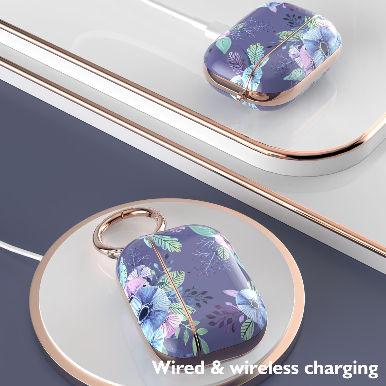 TATOFY Case Cover for AirPods Pro 2019,Stylish AirPods Pro Case for Women Girls, Flower Patterns Protective Hard Case with Clip (Purple) - Image 4