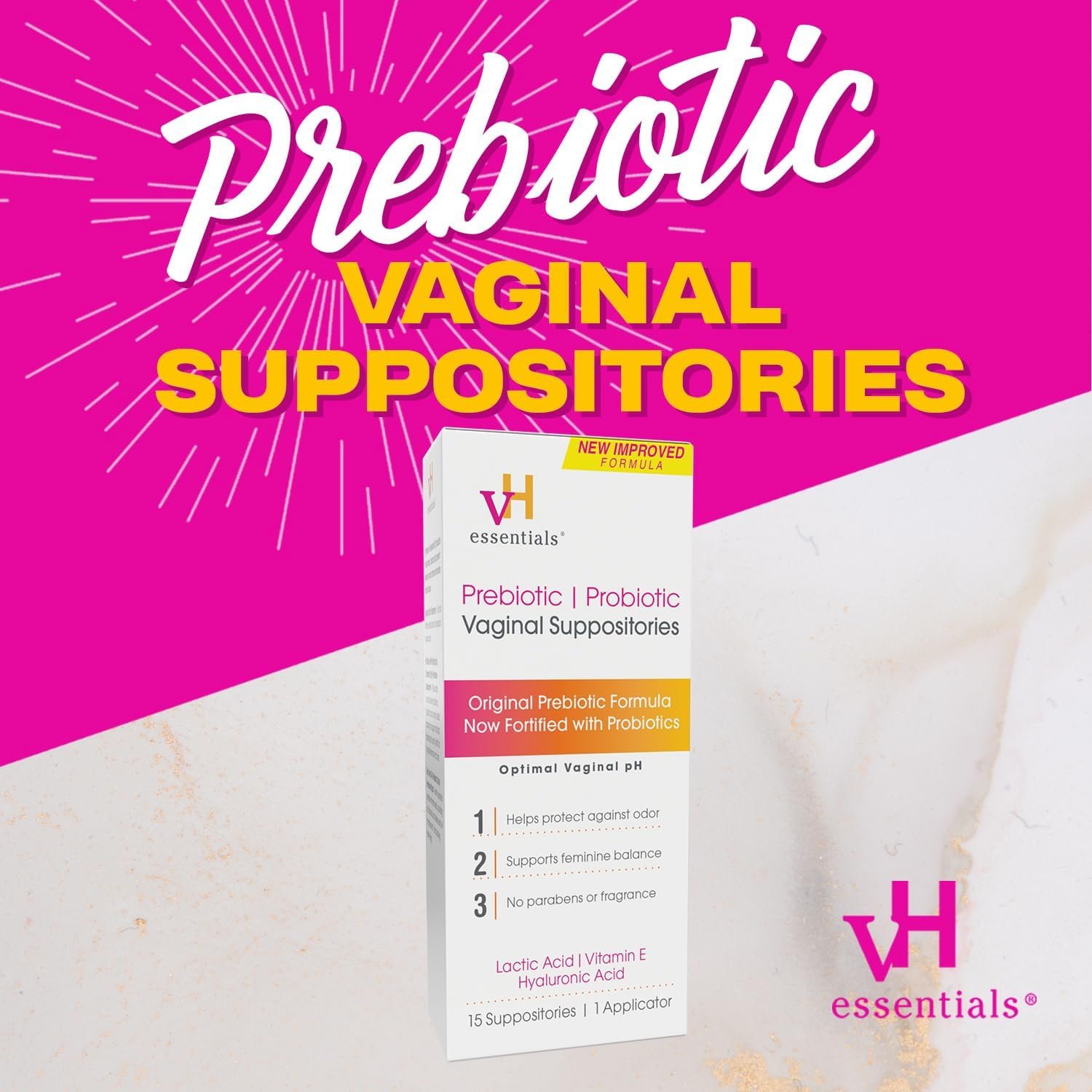 vH essentials Prebiotic PH Balanced Vaginal SuppositoriesBox, Original Version, 15 Count - Image 3