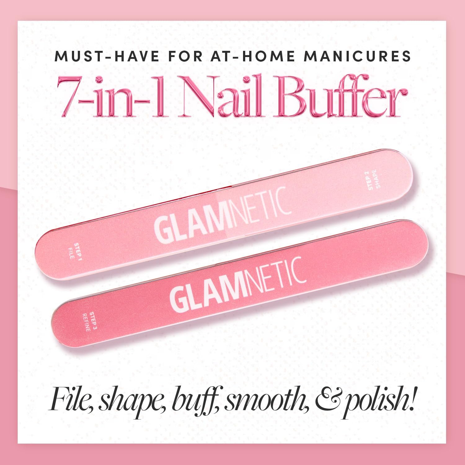 Glamnetic 7-in-1 Nail Buffer | All-in-One, 7 Step Nail Buffing Block for Filing, Shaping, Smoothing & Polishing | Lightweight & Easy to Use | EVA & Sandpaper Nail File Buffer - Image 3