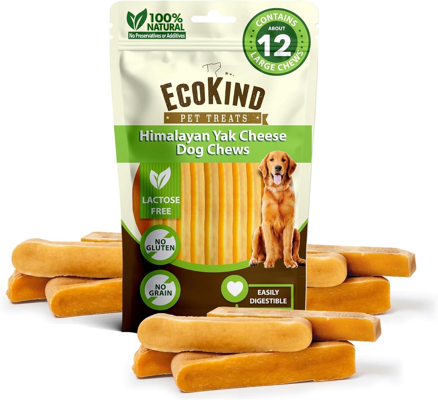 EcoKind Premium Gold Yak Cheese Himalayan Dog Chews, Dog Treats Large Breed, All Natural, High Protein Dog Chew, Cheese, Large - 12+ Chews (3 lbs) - Image 2