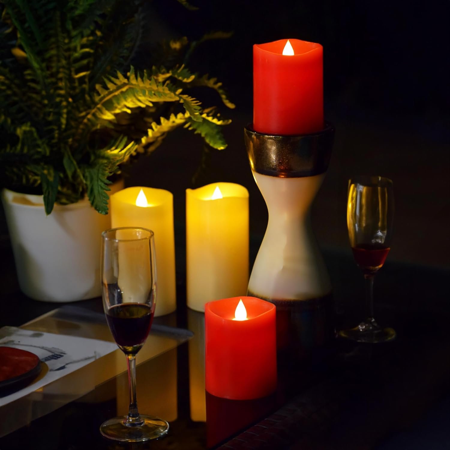 HoogaLife Flameless Candles 1200 Hours Flame Effect (D 3" x H 4") Ivory Auto-Moving 3D Wick, LED Pillar Candles Real Wax with Timer Battery Operated and Remote to Buy Separately - Image 4