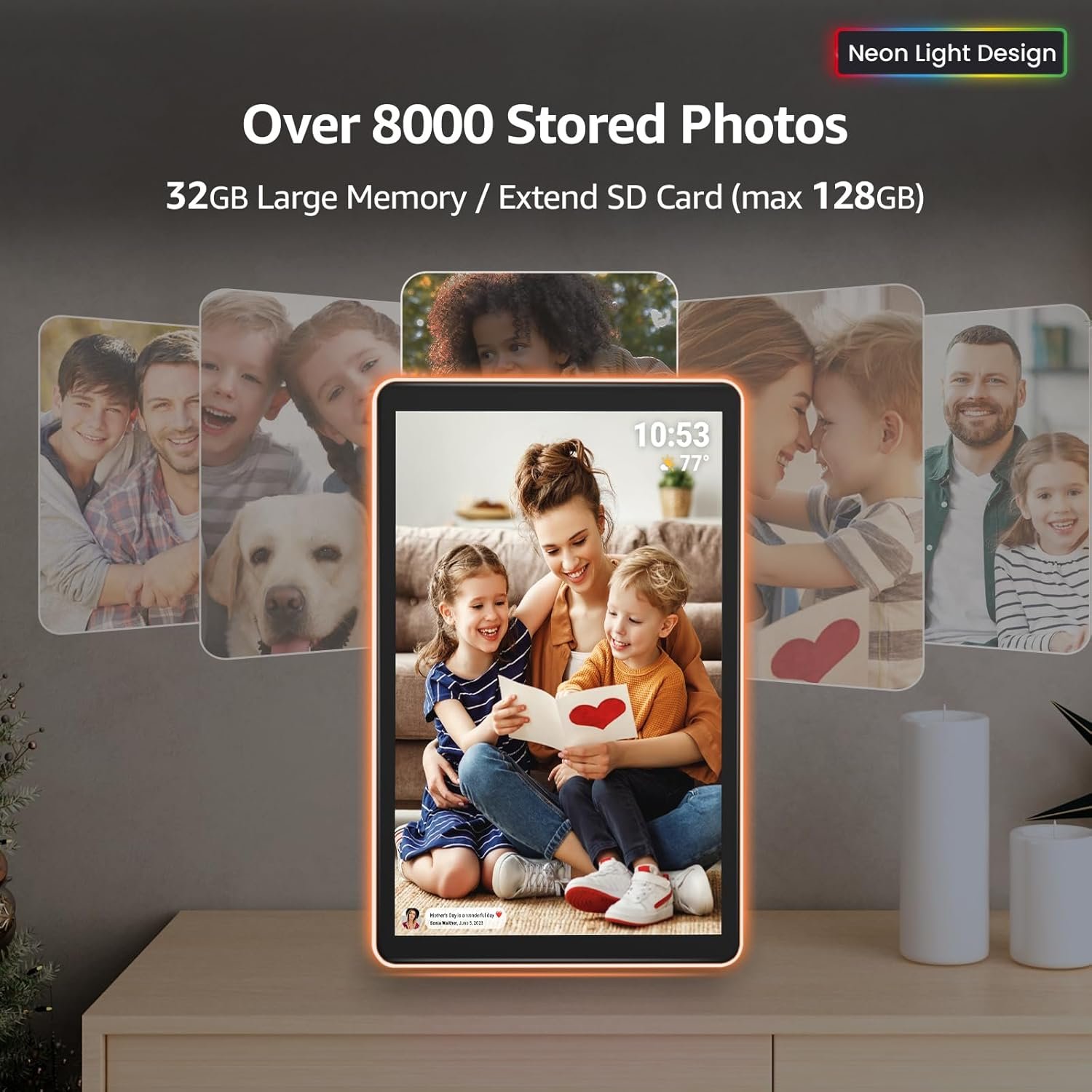 ApoloSign Neon Light Digital Picture Frame - 10.1" HD Display | AI Color-Changing LED Strip Digital Photo Frame | Quick Share Photos/Videos, Easy Setup in Frameo App | Best Digital Frame for Gifting - Image 7
