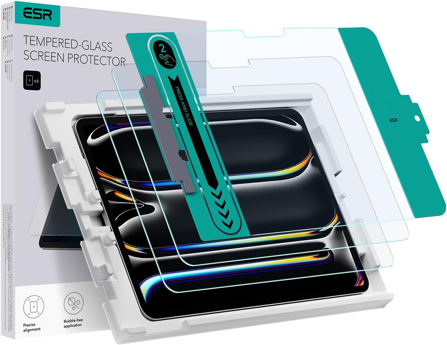 ESR 2 Pack Screen Protector for iPad Pro 13 Inch M4 2024, Tempered Glass Film with Easy Application Tray, Scratch Resistant, HD Clarity - Image 2