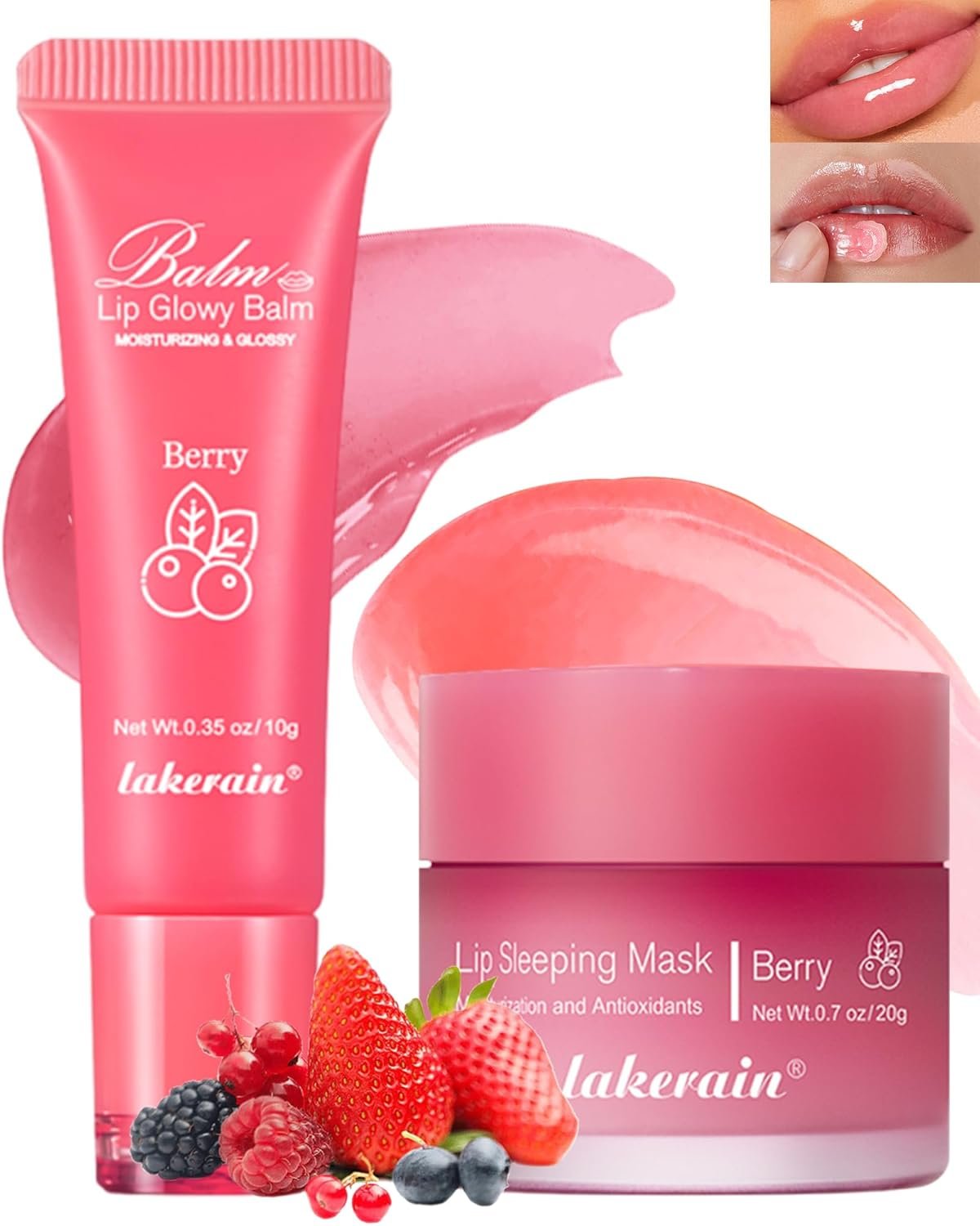 2Pcs Lip Glowy Balm & Lip Sleeping Mask Set,Hydrating Nourishing Repair Sleeping Lip Mask,Glossy Tinted Lip Balm,Day & Night Smooth Cracked Chapped Dry Lip,Lip Care Therapy Treatment for Women-02Berry - Image 2