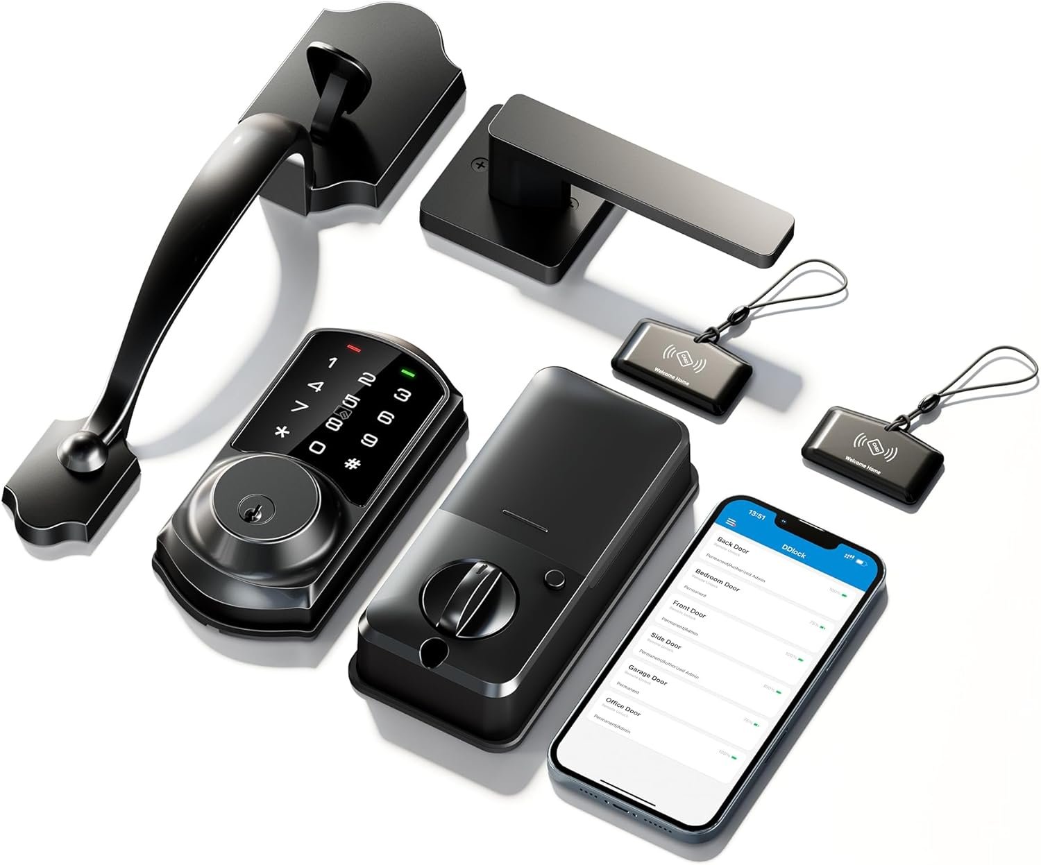 Veise Smart Front Door Lock Set, App Control, Keyless Entry Deadbolt with Lever Handle, Electronic Digital Touchscreen Keypad, Auto Lock, Easy Install, Matte Black - Image 8