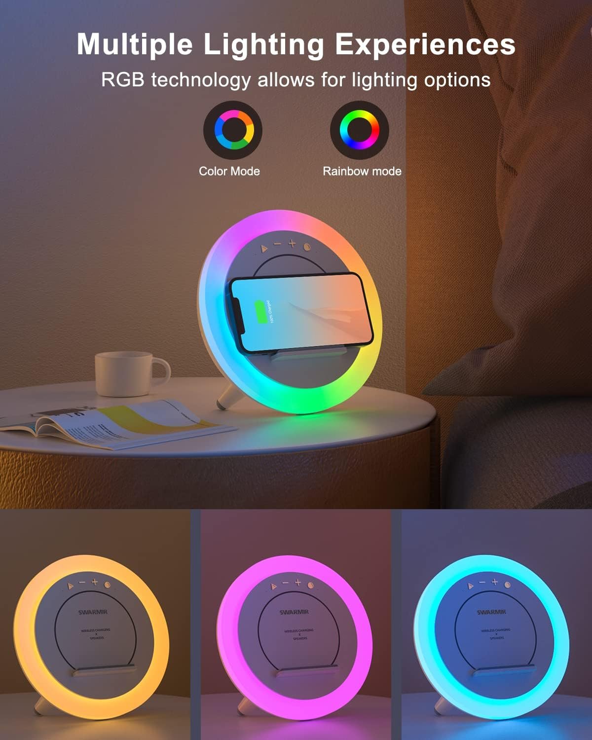 Color Changing Bluetooth Speaker Night Light with Wireless Charging - Gifts for Teens - Image 4