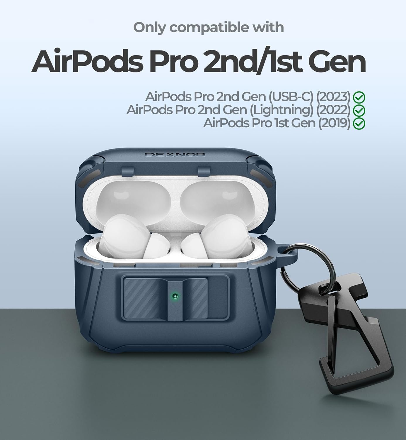 Dexnor Magnetic Case for AirPods Pro 2nd/1st Generation (2023/2022/2019), Compatible with MagSafe, Drop-Proof Lock Full-Body Shockproof Hard Protective Cover Rugged Bumper Cases Blue - Image 3