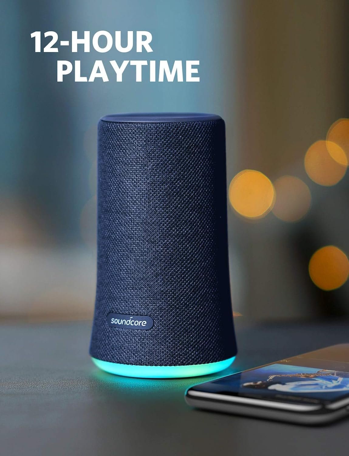 Bluetooth Speaker, Soundcore Flare Wireless Speaker by Anker, Portable Party Speaker with 360° Sound, Enhanced Bass, Ambient LED Light, IP67 Dustproof & Waterproof, and 12H Battery Life—Blue (Renewed) - Image 8