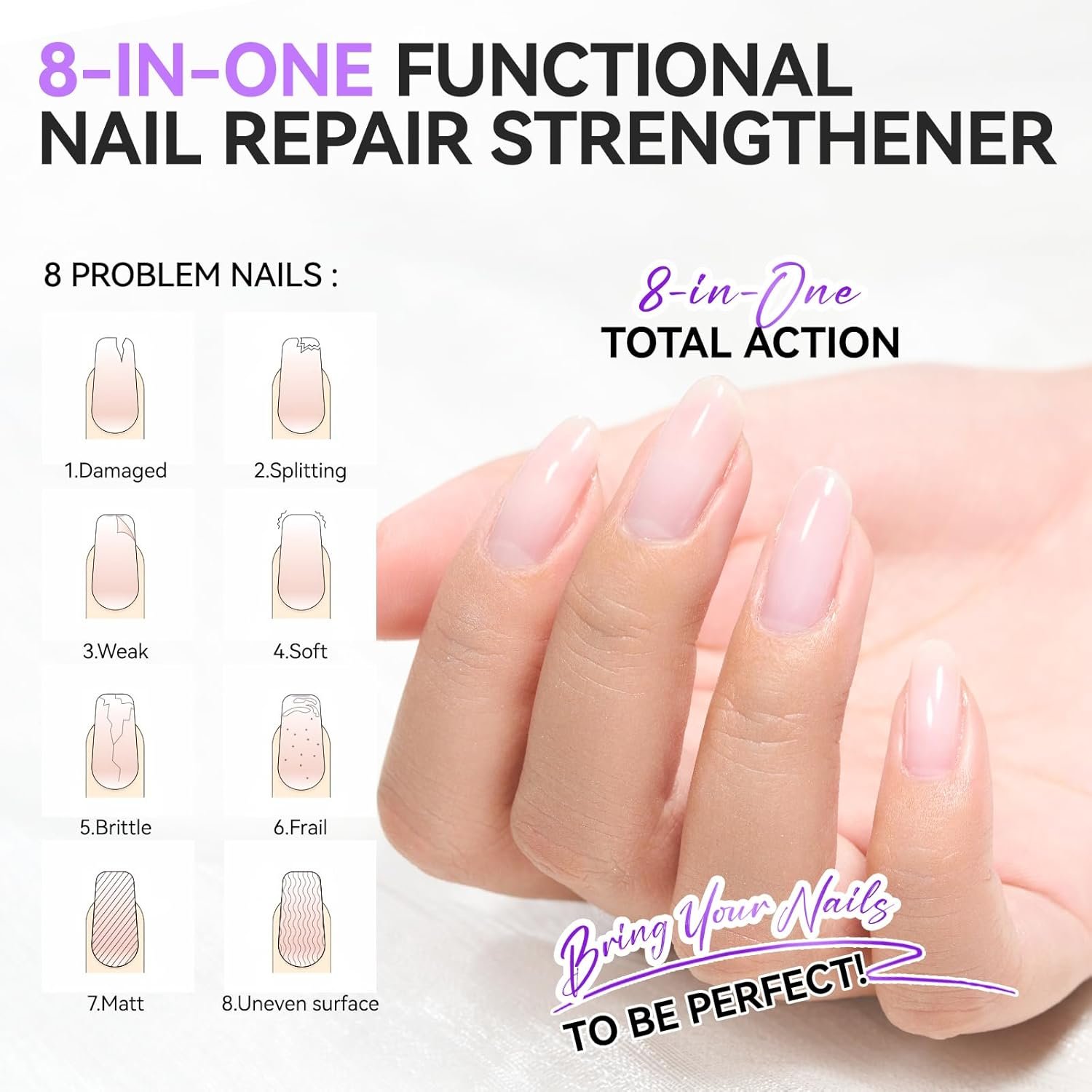 Gelike EC Nail Ridge Filler: Natural Nail Growth Treatment for Weak and Damaged Nails, Protein Nail Hardener for Home Salon Work, Light Milky Wihte - Image 4