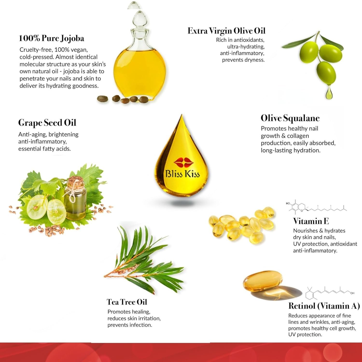 Bliss Kiss | Fragrance Free | Nail Oil Cuticle Dropper w/Vitamin E & Jojoba⏤Nail Strengthener Nail Growth Oil and Serum for Brittle Peeling Breaking Thin Nails | 0.5oz | - Image 8