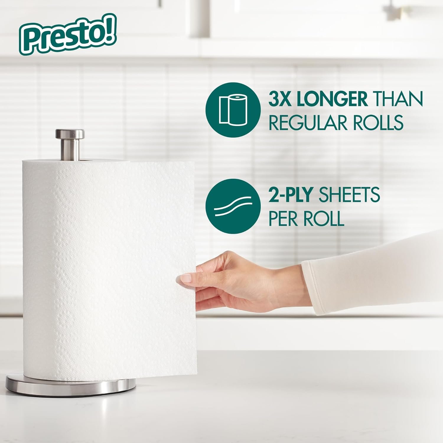 Amazon Brand - Presto! Flex-a-Size Paper Towels, 158 Sheet Huge Roll, 12 Rolls (2 Packs of 6), Equivalent to 38 Regular Rolls, White - Image 3