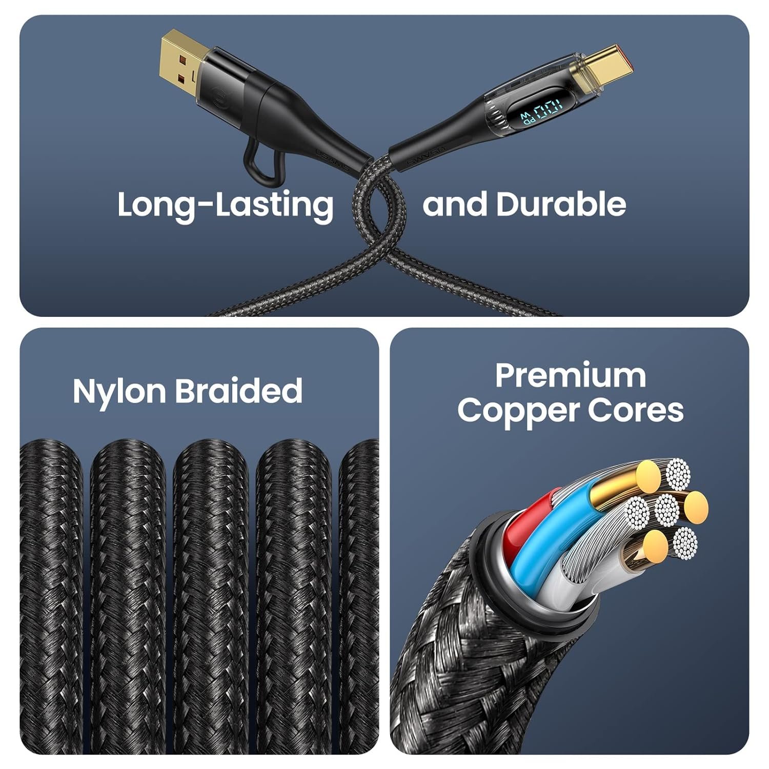USB C to Multi Charging Cable, USAMS 100W 4FT 5A Type C to Type C Fast Charger Charging Cord with LED Display 5-in-1 C/A to C/Micro/IP Sync Charger Adapter Compatible for Laptop/Tablet/Phone - Image 5
