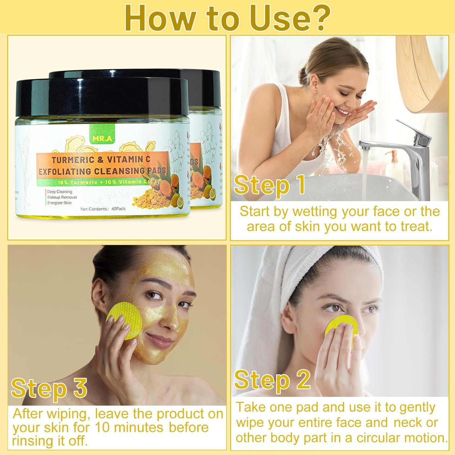 Turmeric Soap Bar Turmeric Face Clay Mask Turmeric Cleansing Pads, Vitamin C Facial Mask for Pores, Honey Tumeric Soap for all skin type, Turmeric Exfoliating Pads Turmeric Face Wash - Image 9