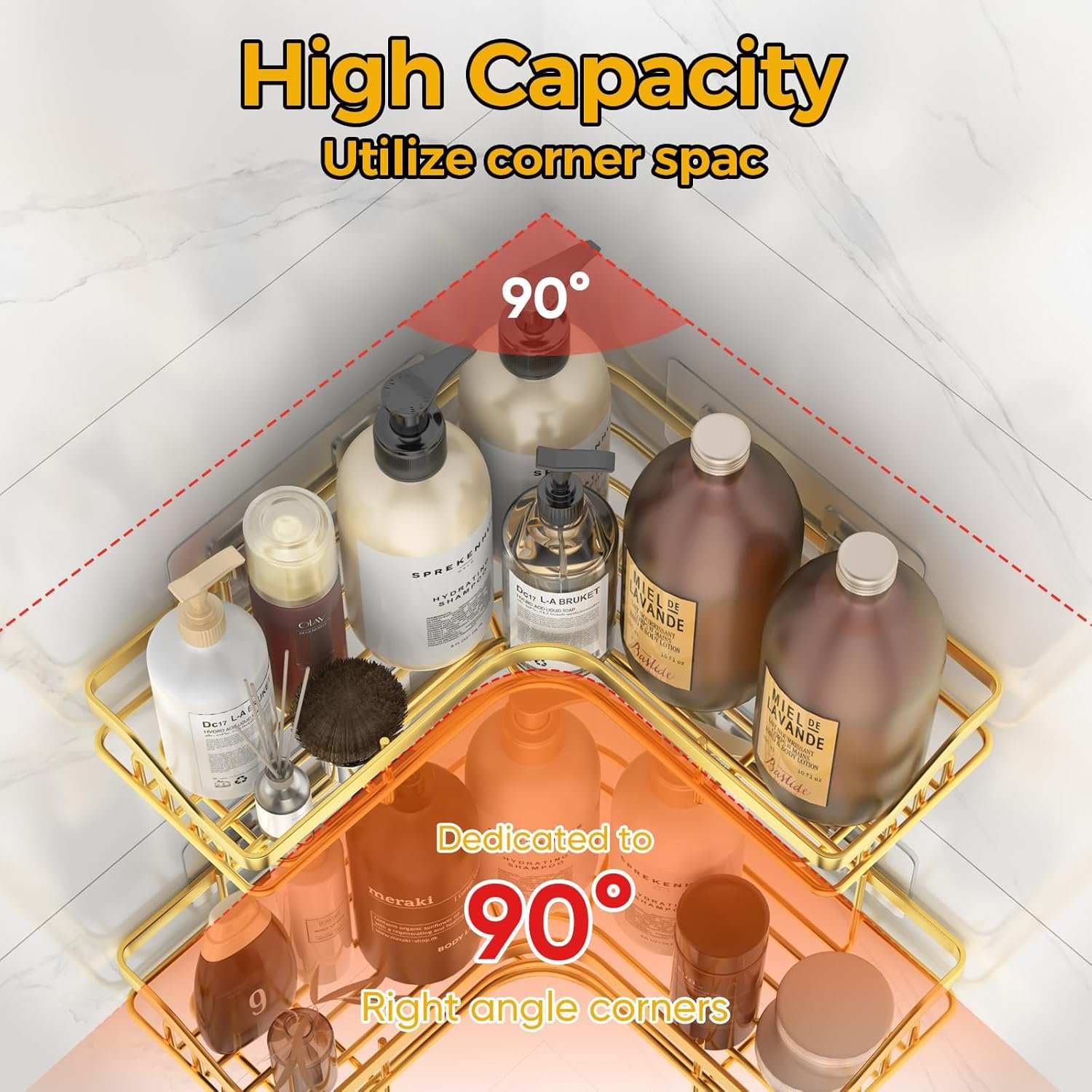 Gold Corner Adhesive Shower Caddy,Rustproof Stainless Steel Corner Shower Shelves for Bathroom Kitchen, No Drilling Wall Mounted Shower Rack for inside Shower, 5 Pack - Image 4