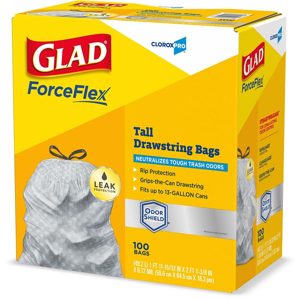 Glad Trash Bags, ForceFlex Tall Kitchen Drawstring Garbage Bags, Clorox 13 Gallon Trash Bags for Tall Trash Can, Industrial Cleaning, Unscented, 100 Count - 70427 - Image 17
